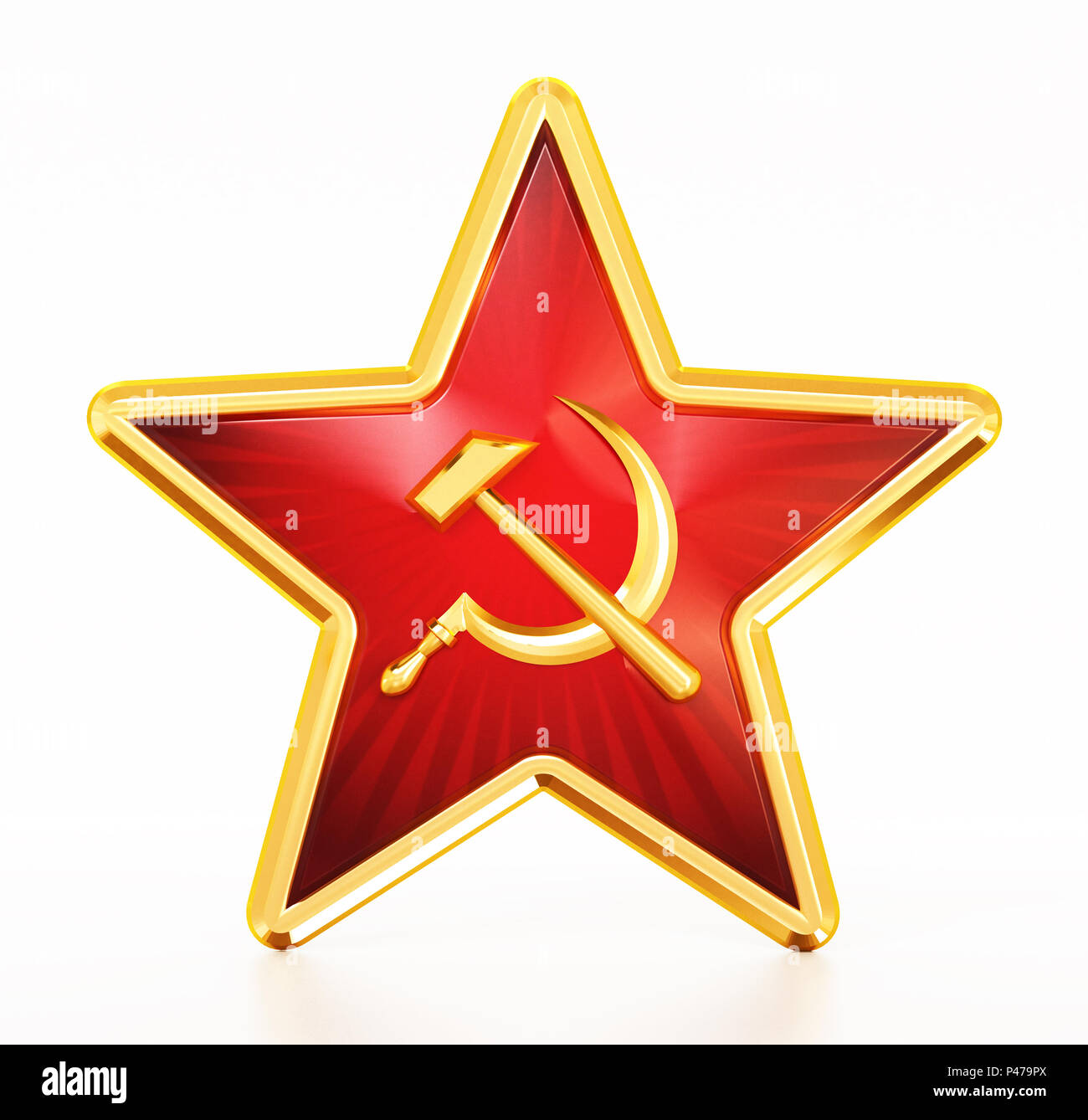Kommunistische Symbole Hammer und Sichel auf roten Stern. 3D-Darstellung  Stockfotografie - Alamy