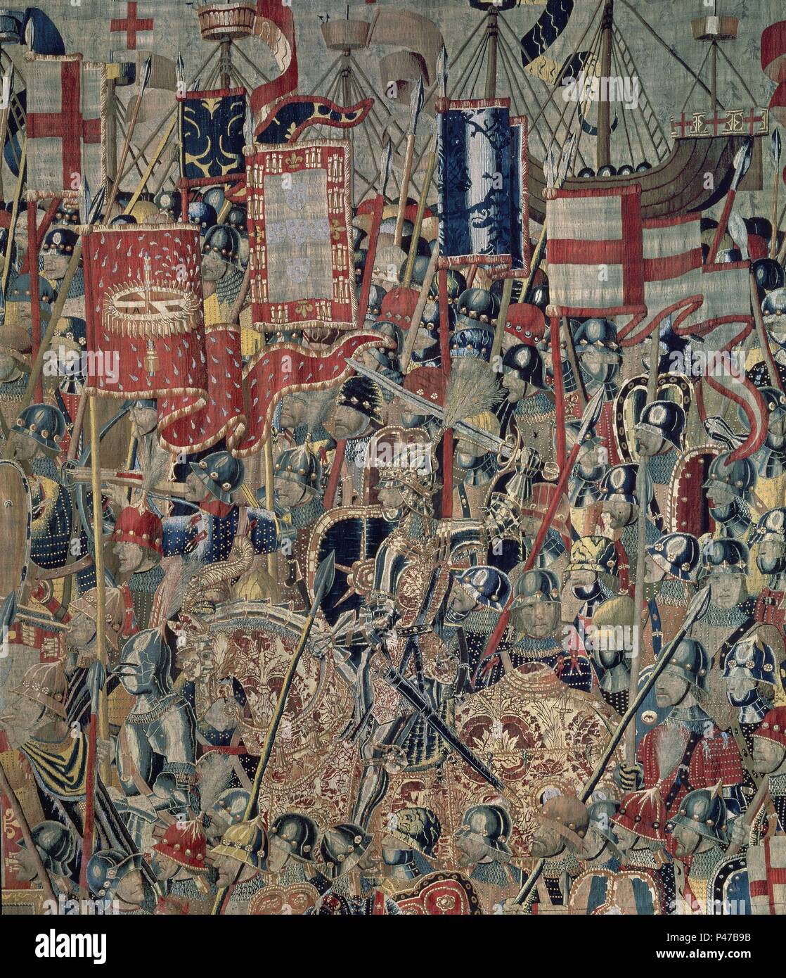 Las MEJORES DEL TAPIZ DE LAS CAMPAÑAS DE ALFONSO V DE PORTUGAL - SIGLO XV. Autor: Pasquier Grenier (1447-1493). Lage: COLEGIATA DE LA ASUNCION, PASTRANA, Guadalajara, Spanien. Stockfoto
