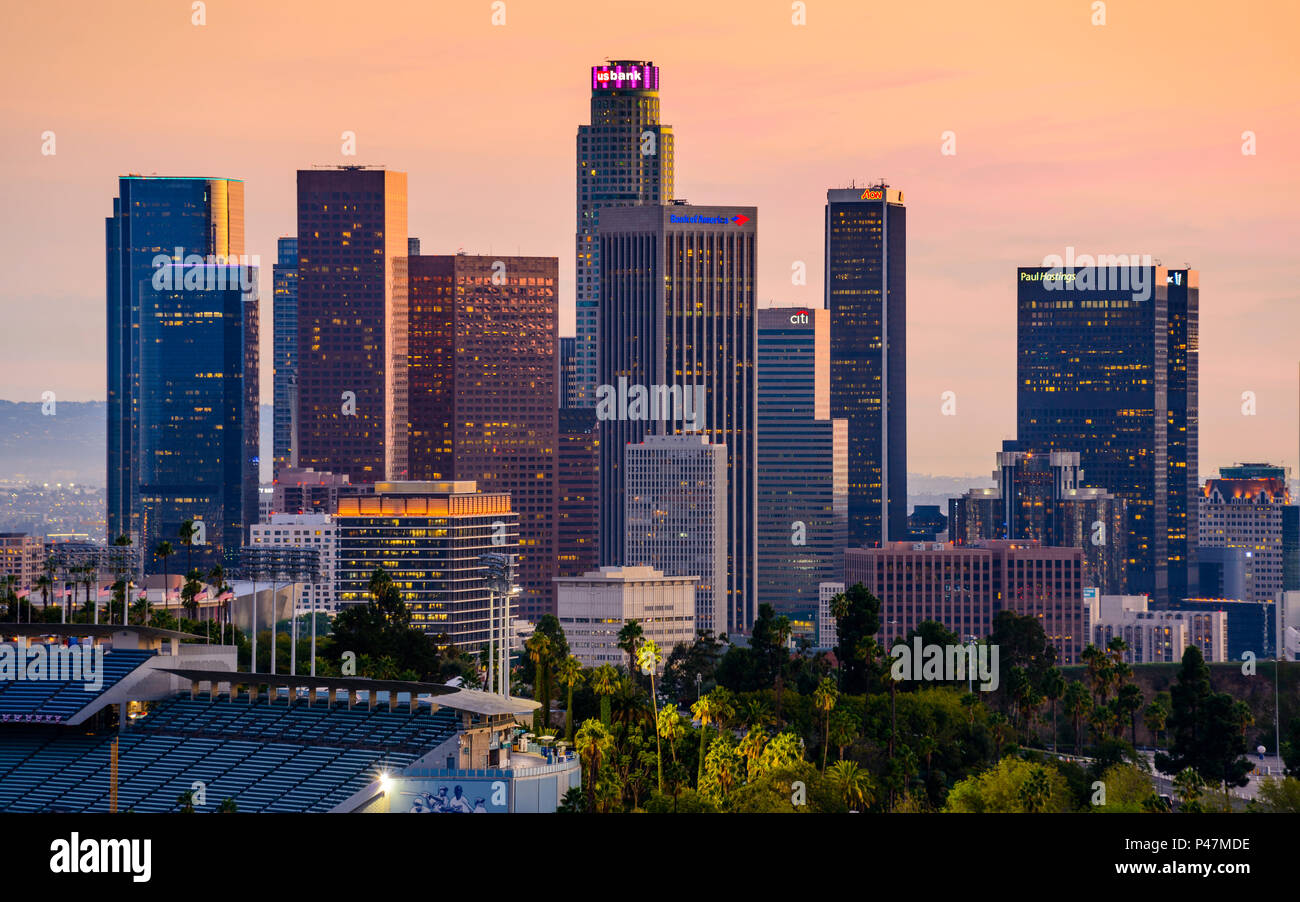 Die Skyline von Los Angeles, Kalifornien, USA. Stockfoto