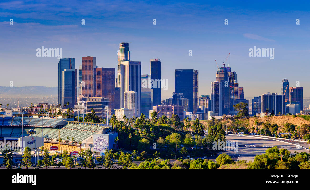 Die Skyline von Los Angeles, Kalifornien, USA. Stockfoto