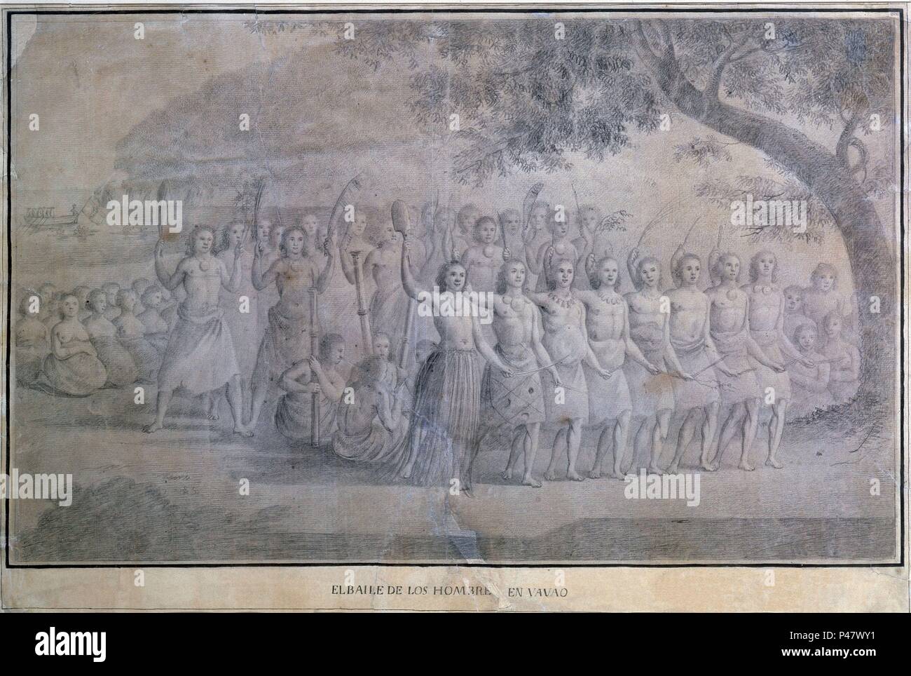 EL BAILE DE LOS HOMBRES DE VAVAO - Siglo XVIII. Autor: Juan Ravenet (1766-1821). Lage: Museo Naval / MINISTERIO DE MARINA, MADRID, SPANIEN. Stockfoto