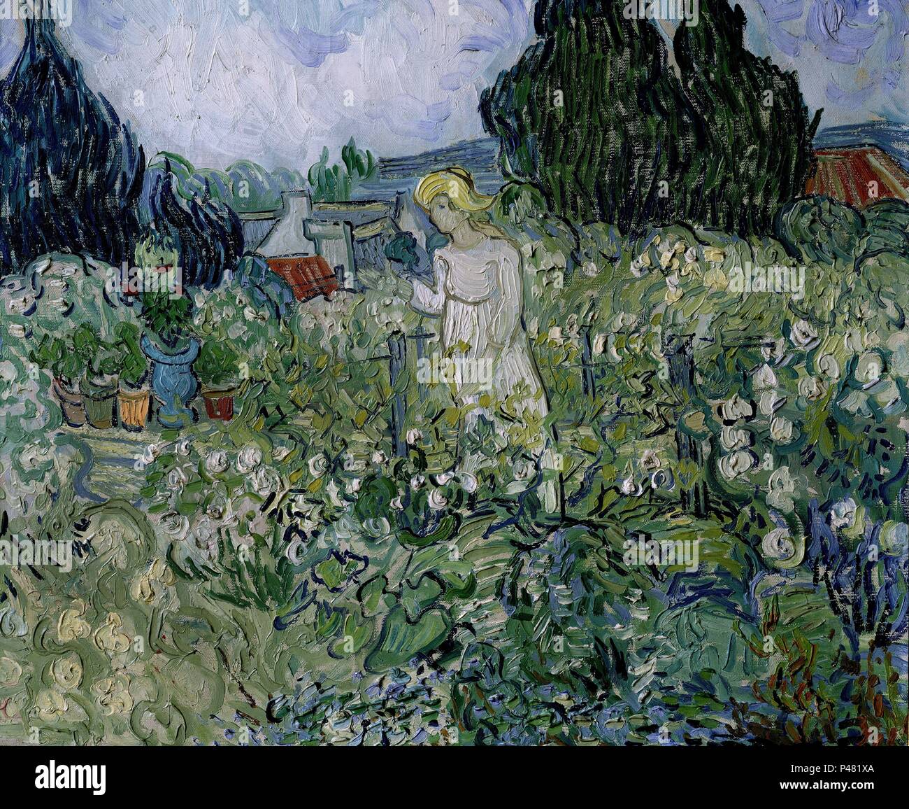 Mademoiselle Gachet in Ihrem Garten in Auvers-sur-Oise - 1890 - 46 x 55 cm - Öl auf Leinwand. Autor: Vincent van Gogh (1853-1890). Lage: Musee D'Orsay, Frankreich. Auch als: LA SEÑORA GACHET EN SU JARDIN bekannt. Stockfoto