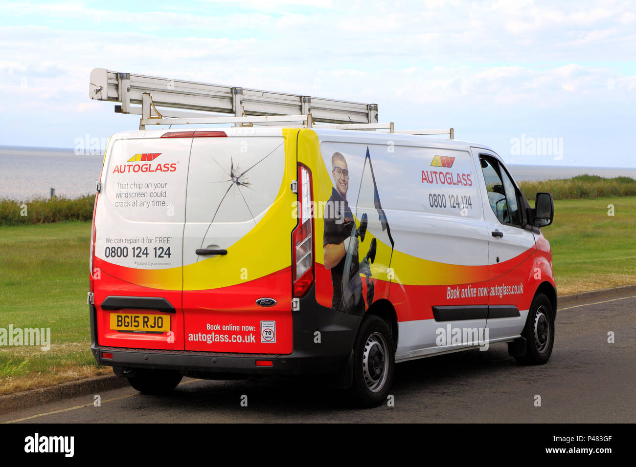 Autoglass Fahrzeug, Windschutzscheibe, Reparatur, Norfolk, England, Großbritannien Stockfoto