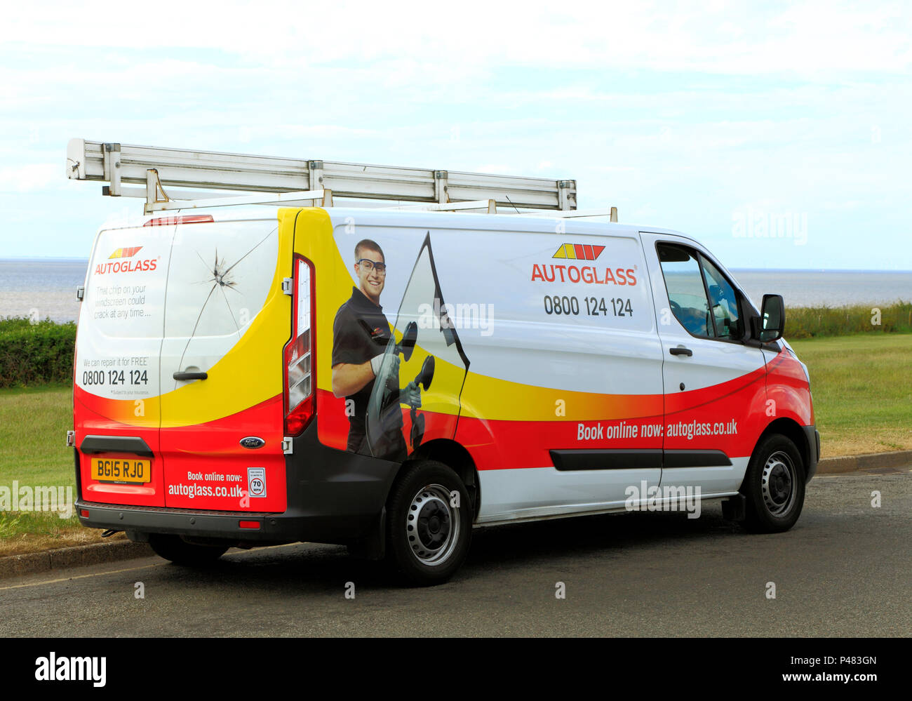 Autoglass Fahrzeug, Windschutzscheibe, Reparatur, Norfolk, England, Großbritannien Stockfoto