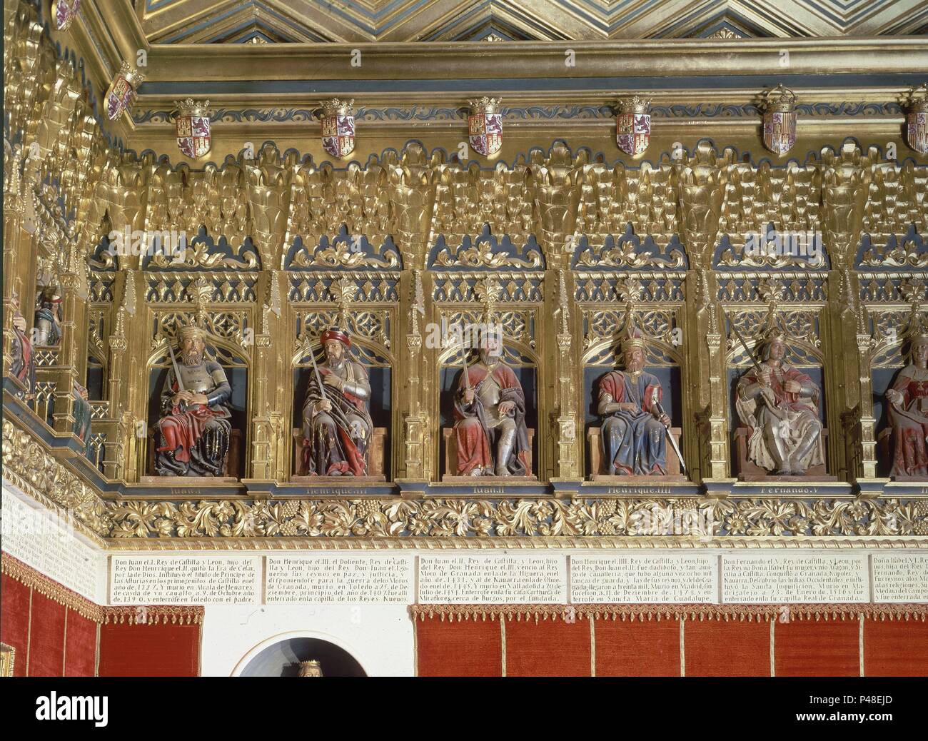 SALA DE LOS REYES - JUAN ICH ENRIQUE III JUAN II. ENRIQUE IV FERNANDO V. Ort: ALCAZAR - INTERIEUR, Segovia, Spanien. Stockfoto