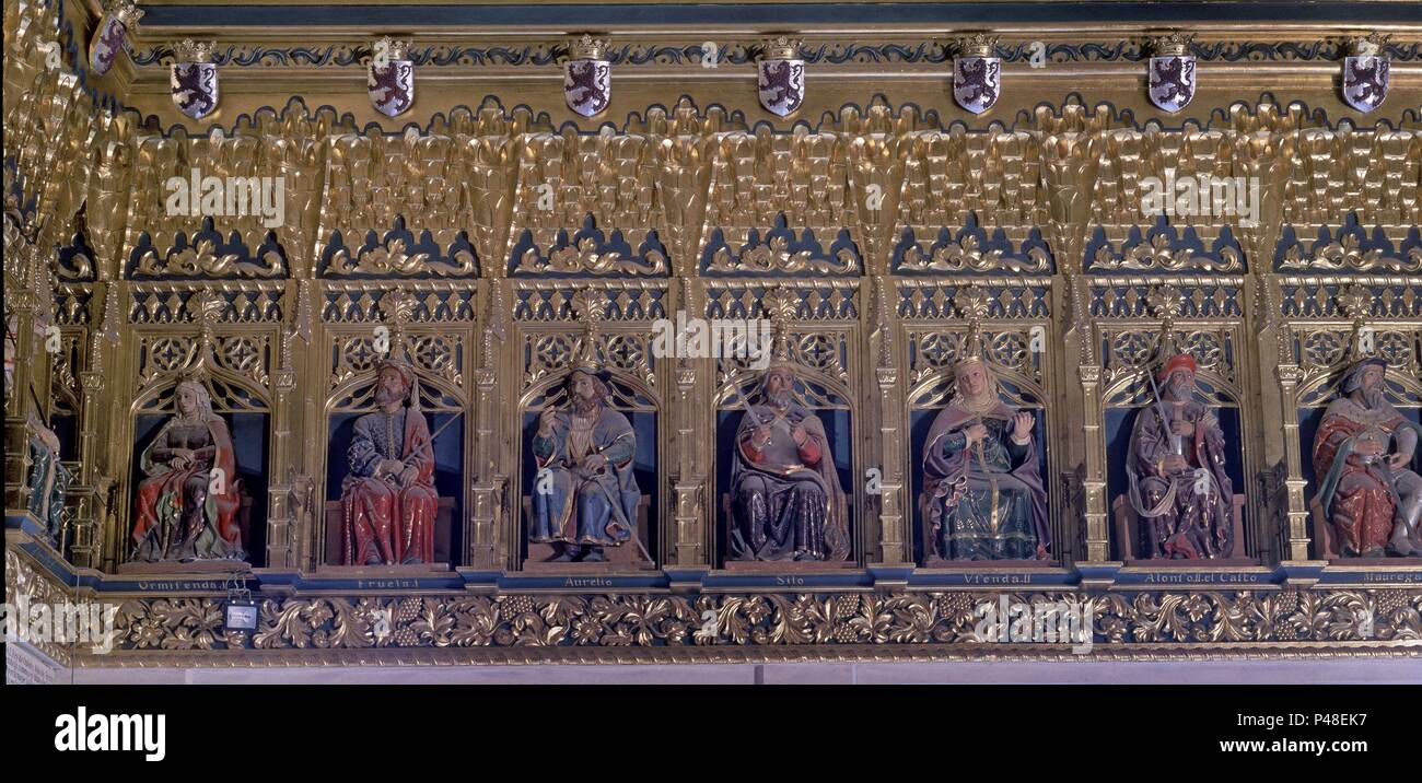 SALA DE LOS REYES - ORMIFENDA ich FRUELA ich AURELIO SILO UFENDA II ALFONS. Lage: ALCAZAR - INTERIEUR, Segovia, Spanien. Stockfoto