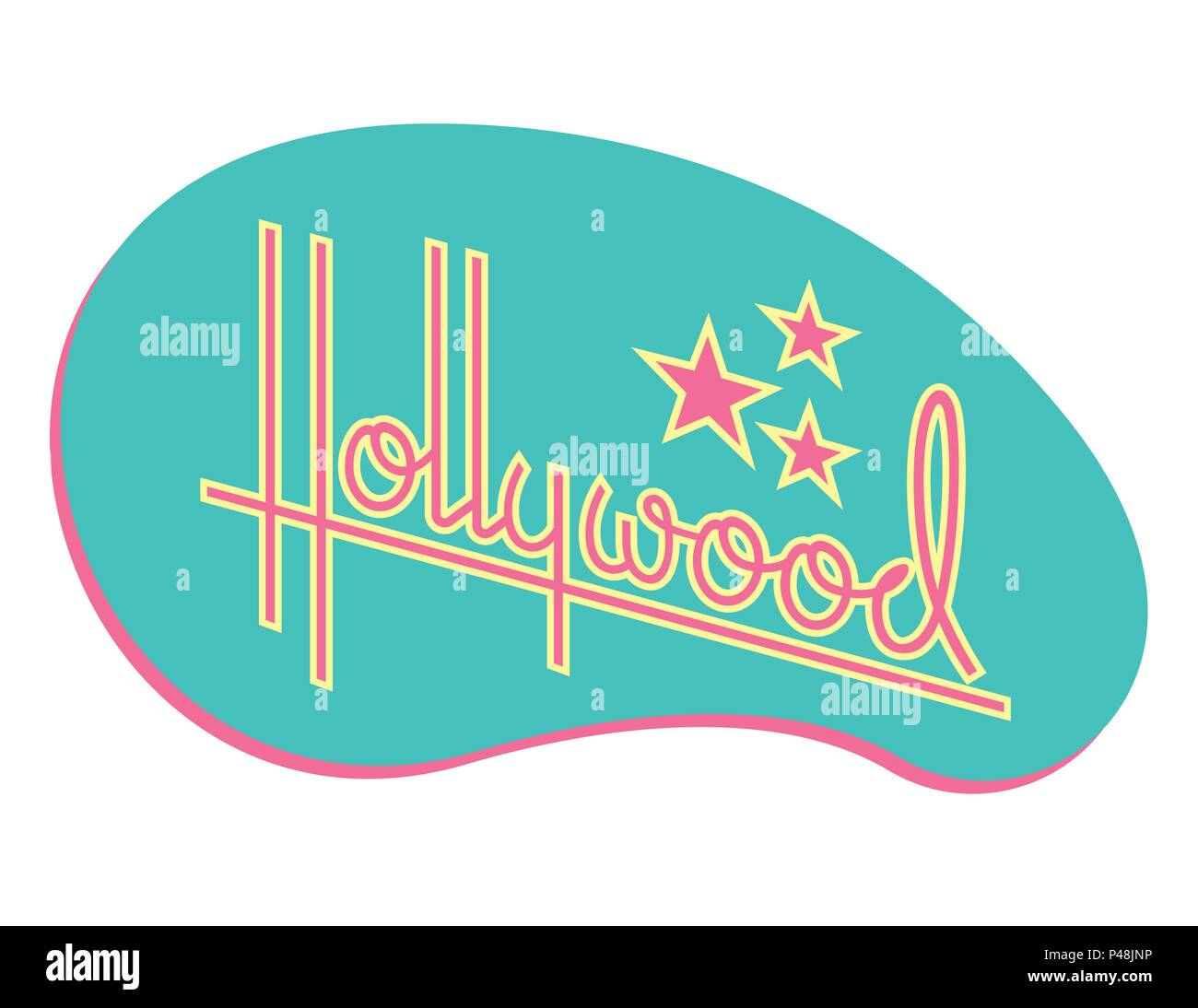Hollywood Retro Vektor Design mit Sternen. Hand script Design des Wortes Hollywood mit Retro 1950 gezeichnet s style Vibe wie alte Diner und Motel. Stock Vektor