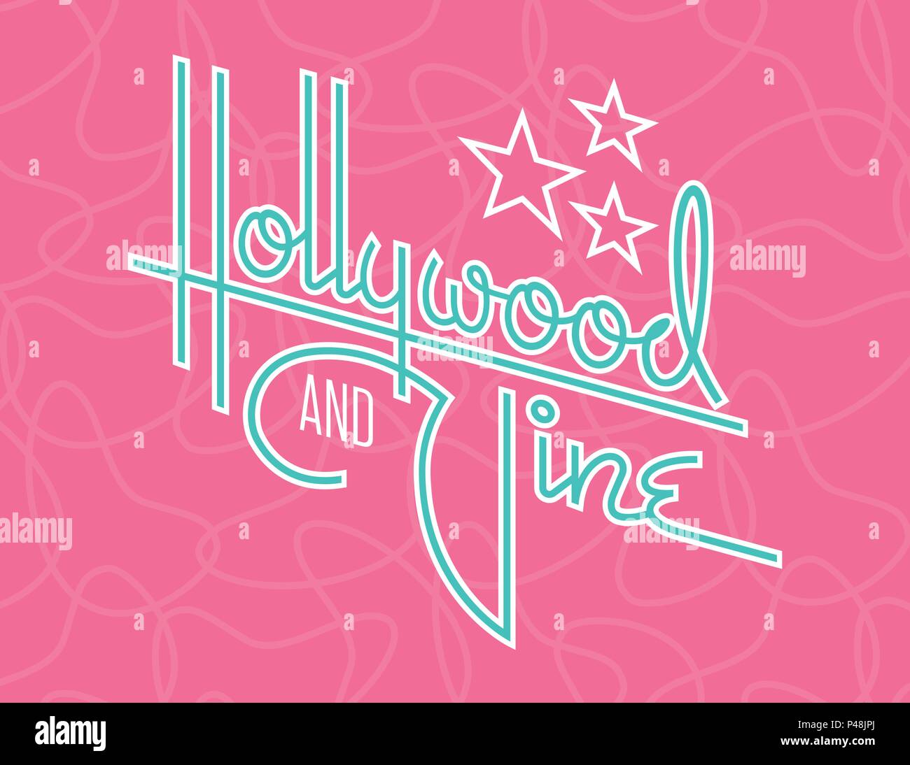 Hollywood Retro Vektor Design mit Sternen. Benutzerdefinierte Hand gezeichnet script Design des Wortes Hollywood mit Retro Stil der 1950er Jahre vibe. Stock Vektor