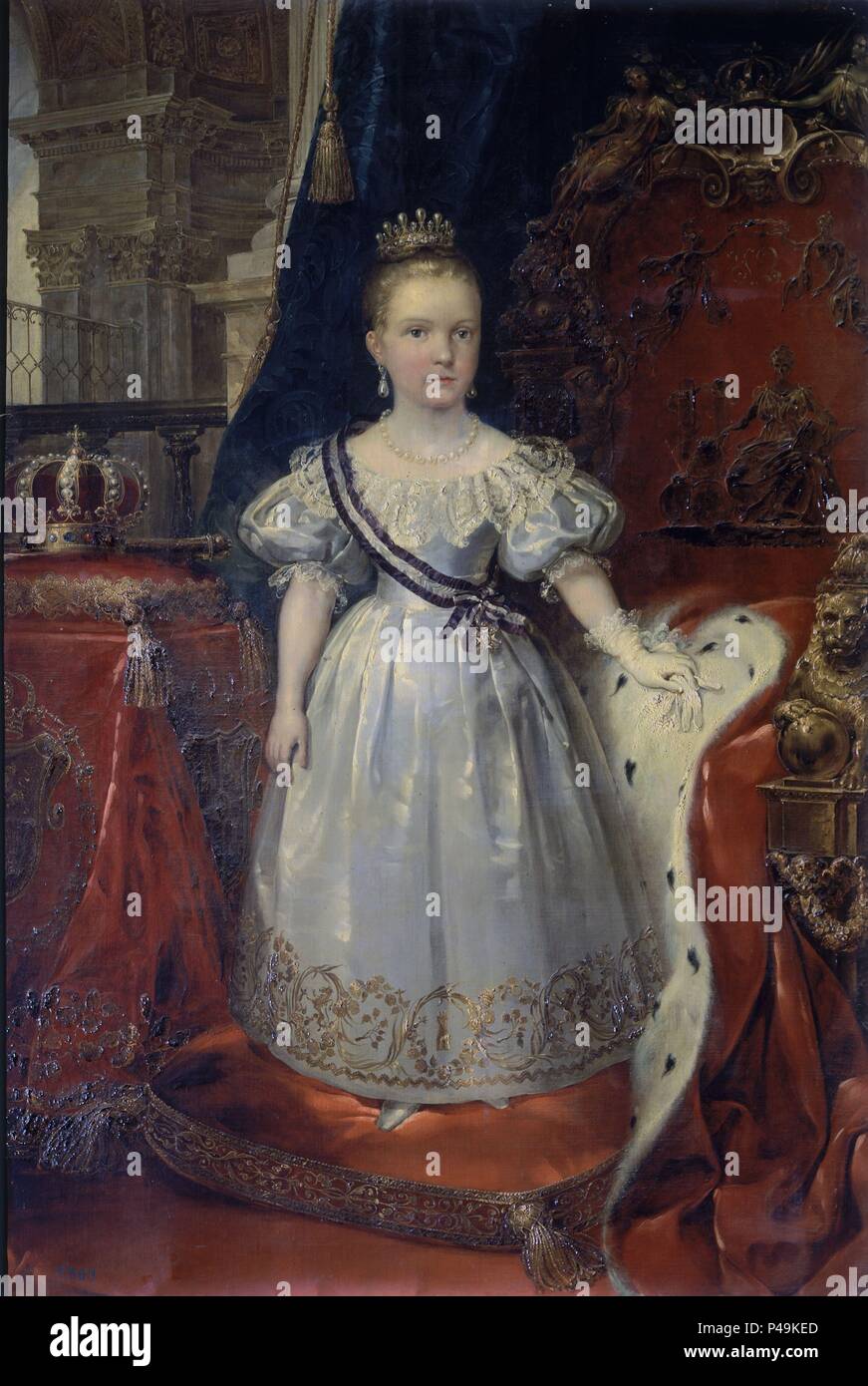 "Isabella II. von Spanien, als Kind', Ca. 1835, Öl auf Leinwand, 160 x 108 cm, P 03302. Autor: Carlos Luis de Ribera y Fieve (1815-1891). Lage: MUSEO ROMANTICO - PINTURA, MADRID, SPANIEN. Stockfoto