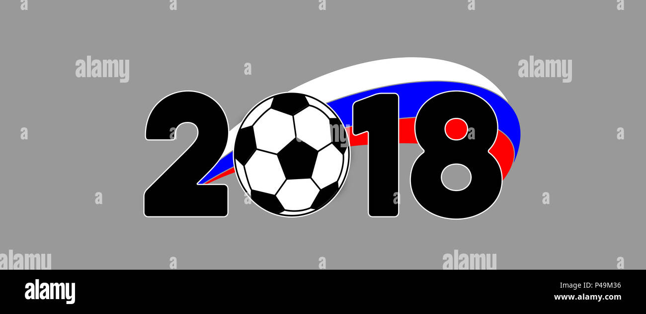 Fußball 2018 Banner mit Russland Flagge und Kugel Stockfoto