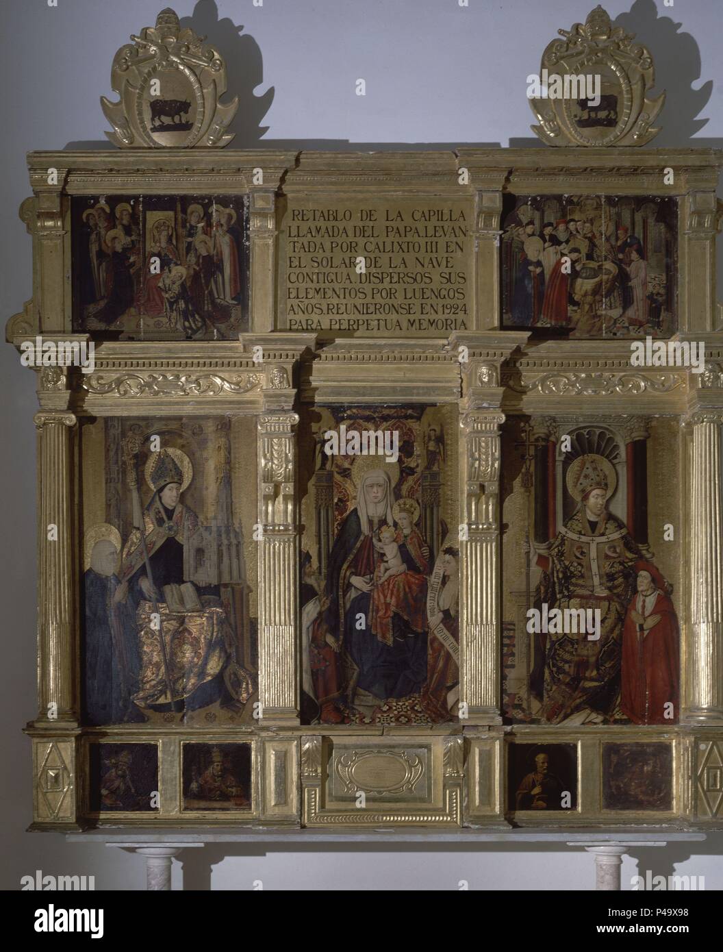 RETABLO DE SANTA ANA - 1452 - GOTICO ESPAÑOL. Autor: Juan Rexach (Fl. 1431). Lage: COLEGIATA, JATIVA, Valencia, Spanien. Stockfoto