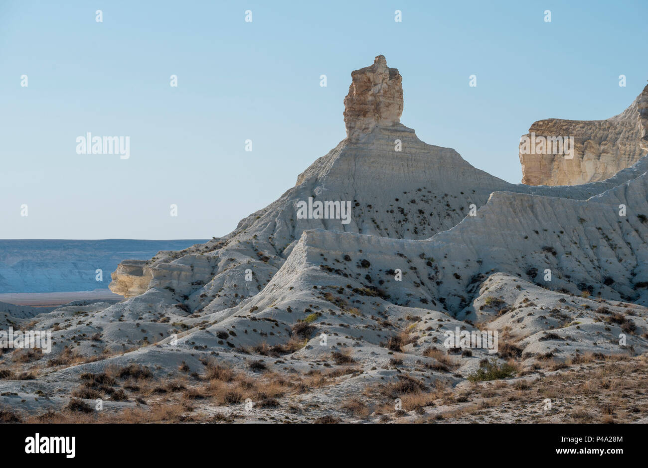 Weißen Felsformationen am Kaspischen Depression Wüste, Aktau, Mangystau region, Kasachstan Stockfoto