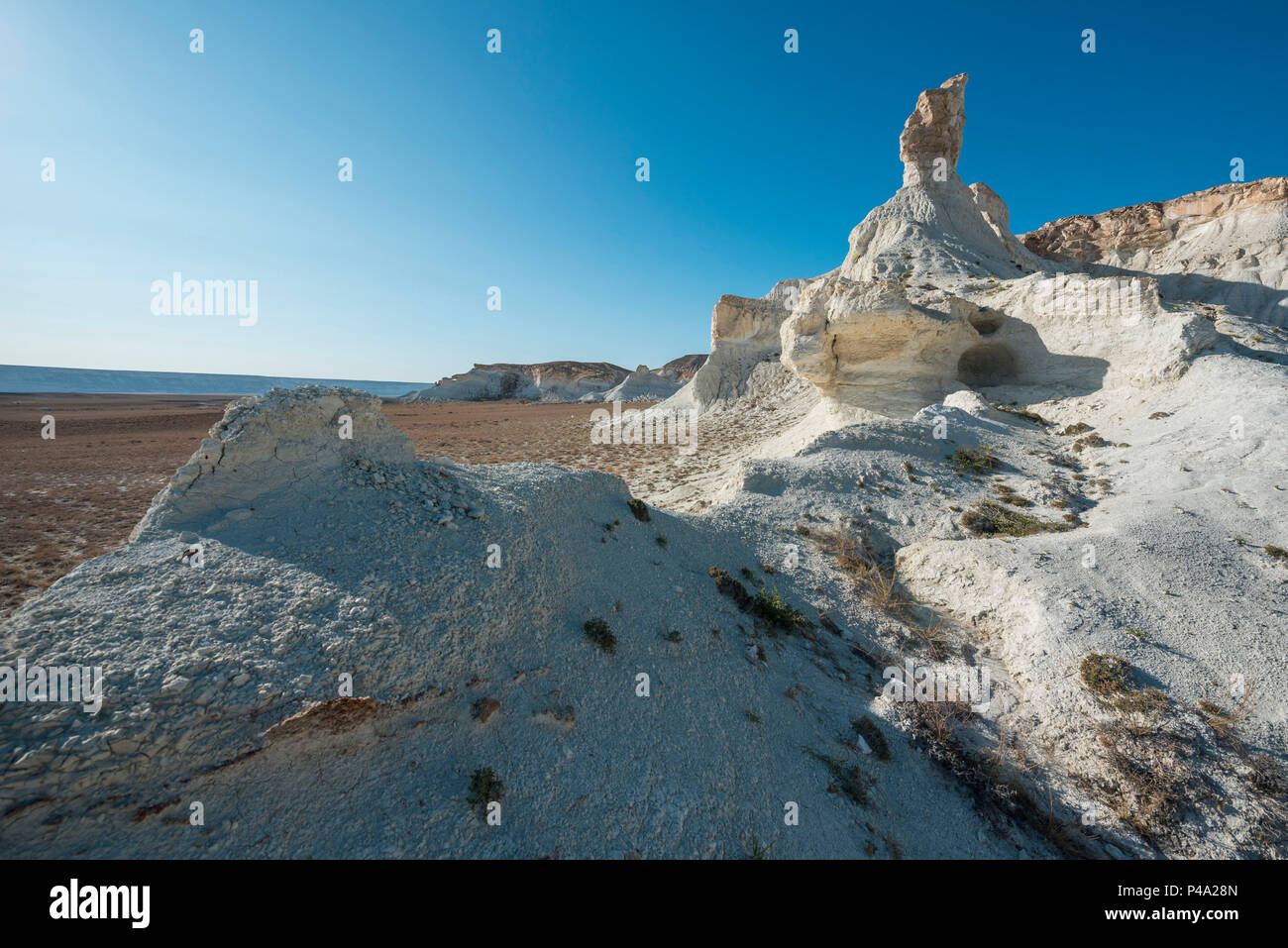 Weißen Felsformationen am Kaspischen Depression Wüste, Aktau, Mangystau region, Kasachstan Stockfoto