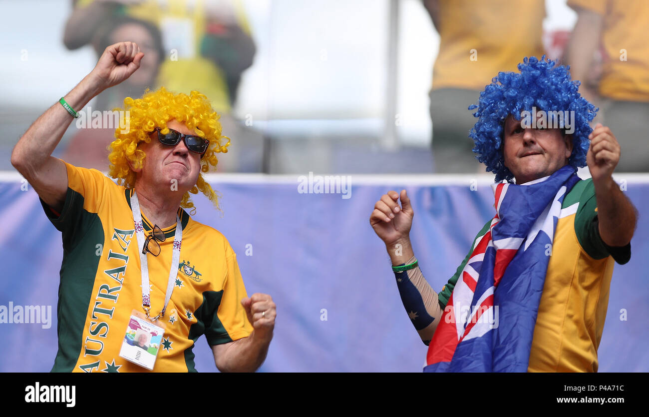 Samara, Russland. 21 Juni, 2018. Fans von Australien jubeln vor der 2018 FIFA World Cup Gruppe C Spiel zwischen Dänemark und Australien in Samara, Russland, 21. Juni 2018. Credit: Fei Maohua/Xinhua/Alamy leben Nachrichten Stockfoto