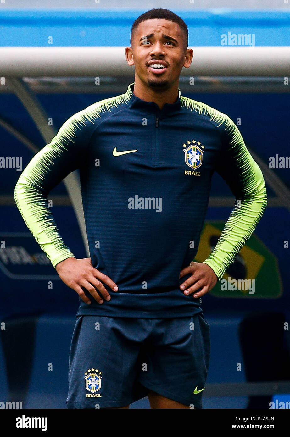 SÃO PETERSBURGO, MO - 21.06.2018: SELEÇÃO TREINA EM SÃO PETERSBURGO - Gabriel Jesus do Brasil während des Trainings der brasilianischen Mannschaft an der Krestovsky Stadion in St. Petersburg, Russland. Brasilien bereiten sich Costa Rica am Freitag für das zweite Spiel der Gruppe E der Wm zu Gesicht. (Foto: Marcelo Machado de Melo/Fotoarena) Stockfoto