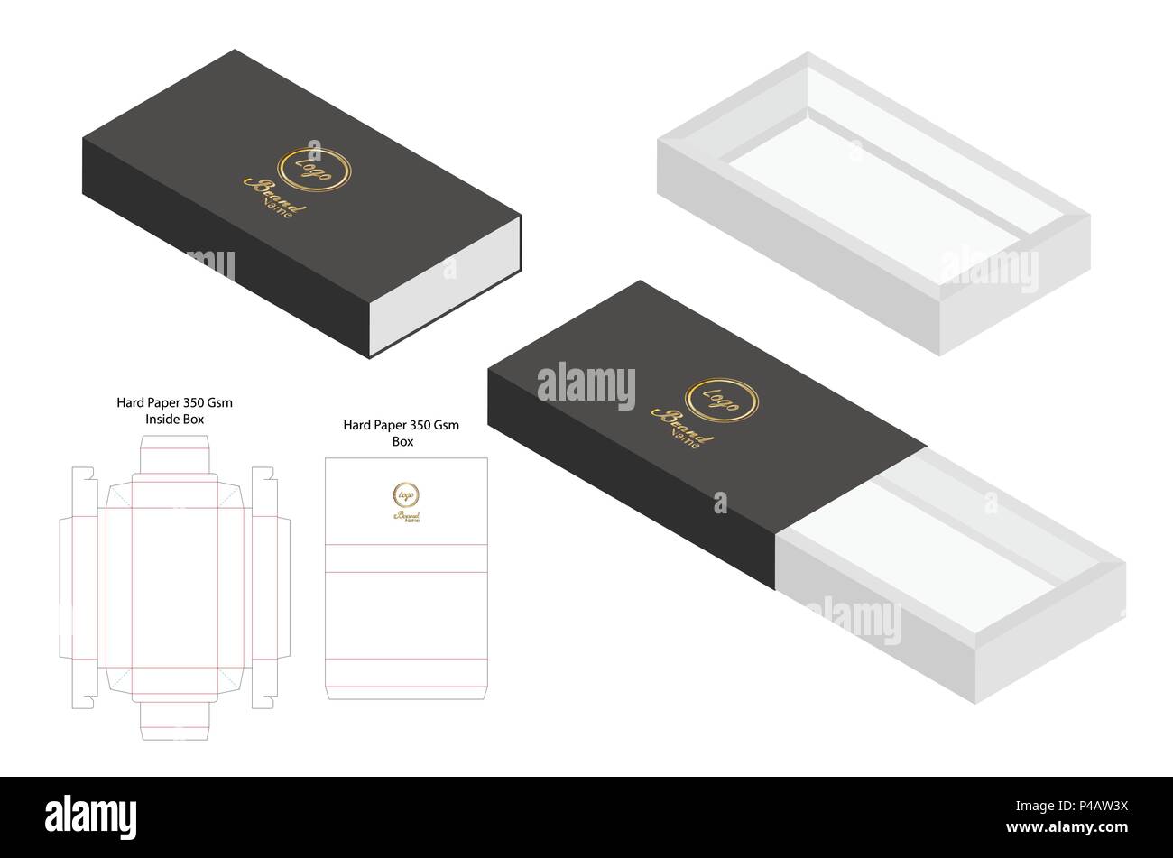 Harte Papier Folie, 3d-modell mit dieline Stock Vektor