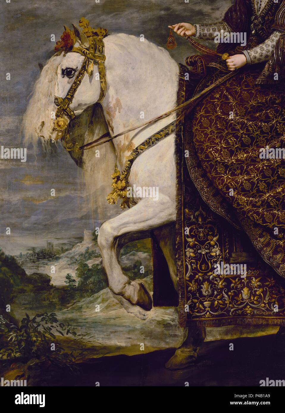 LA REINA ISABEL DE BORBÓN A CABALLO - las mejores DEL CABALLO - 1628-1635 - OLEO/LIENZO-NP 1179 - BARROCO - ESPAÑOL - CONJUNTO 34450. Autor: Diego Velázquez (1599-1660). Lage: Museo del Prado - PINTURA, MADRID, SPANIEN. Stockfoto