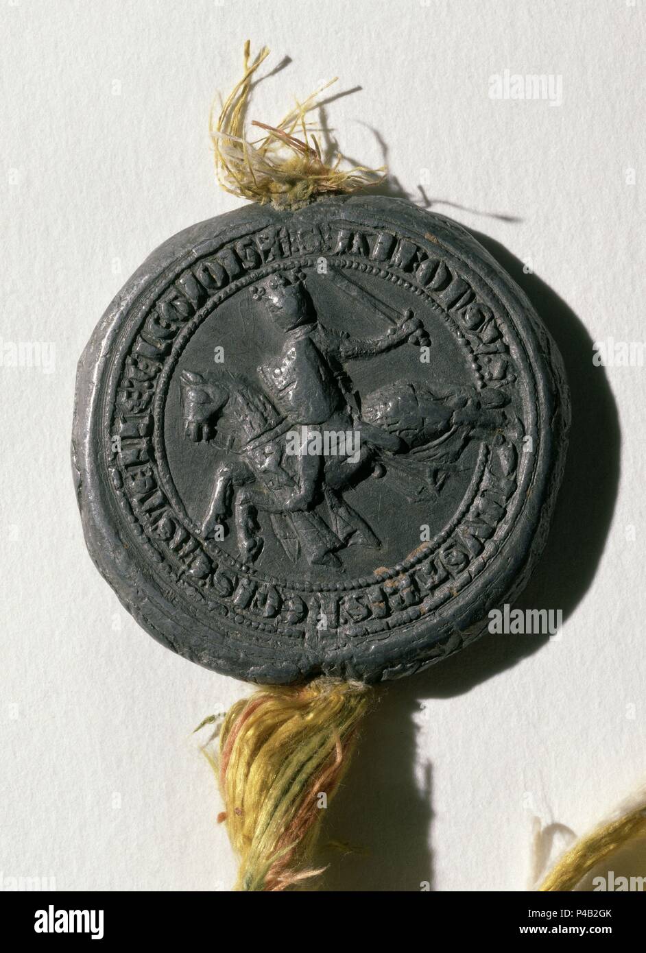 SELLO DE PLOMO DE ALFONSO XI EL JUSTICIERO - REY DE CASTILLA Y LEON - SIGLO XIV. Lage: ARCHIVO HISTORICO NACIONAL - COLECCION, MADRID, SPANIEN. Stockfoto