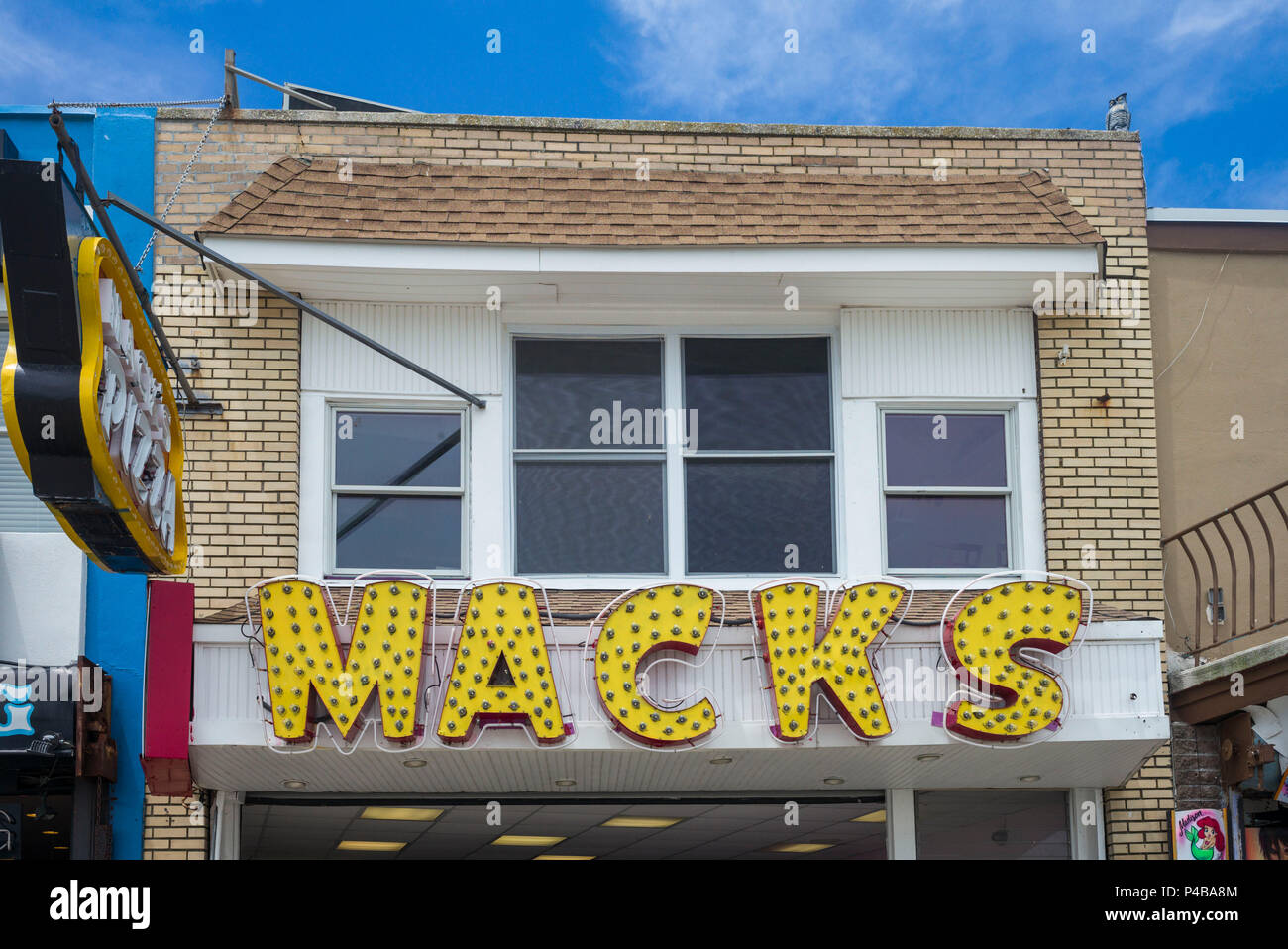 USA, New Jersey, Jersey Shore, Wildwoods, Wildwoods Beach Boardwalk, Macks Pizza, Zeichen Stockfoto