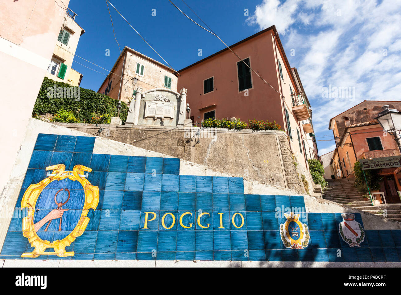 Wandmalereien in der Altstadt, Poggio und Marciana Insel Elba, Livorno Provinz, Toskana, Italien Stockfoto