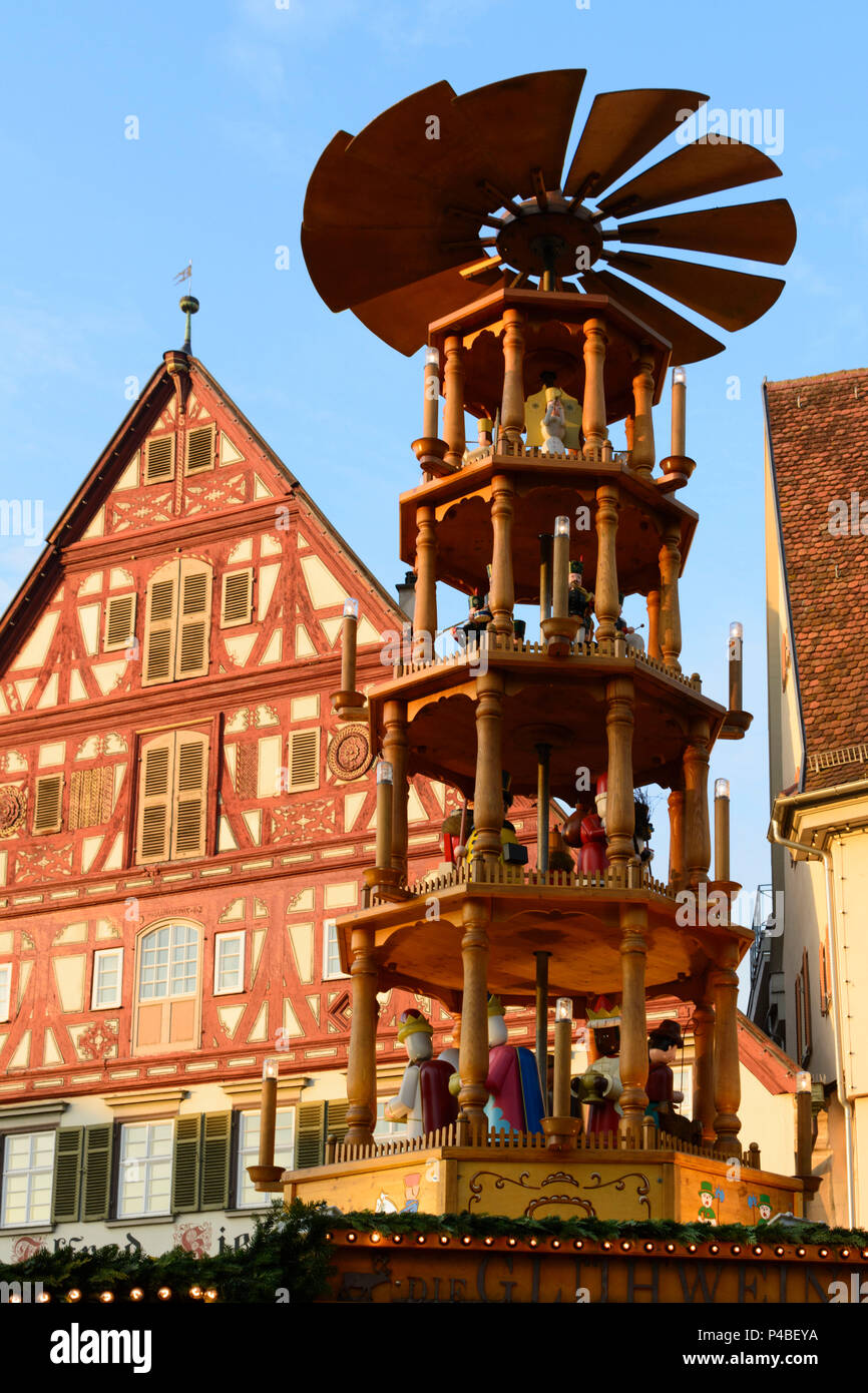 Esslingen am Neckar, Weihnachtsmarkt, Marktplatz, Fachwerkhäuser, Region Stuttgart, Baden-Württemberg, Deutschland Stockfoto