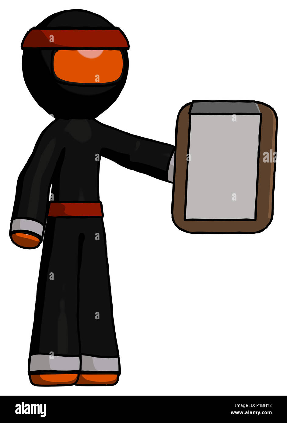 Orange ninja Mann mit Zwischenablage Viewer. Stockfoto
