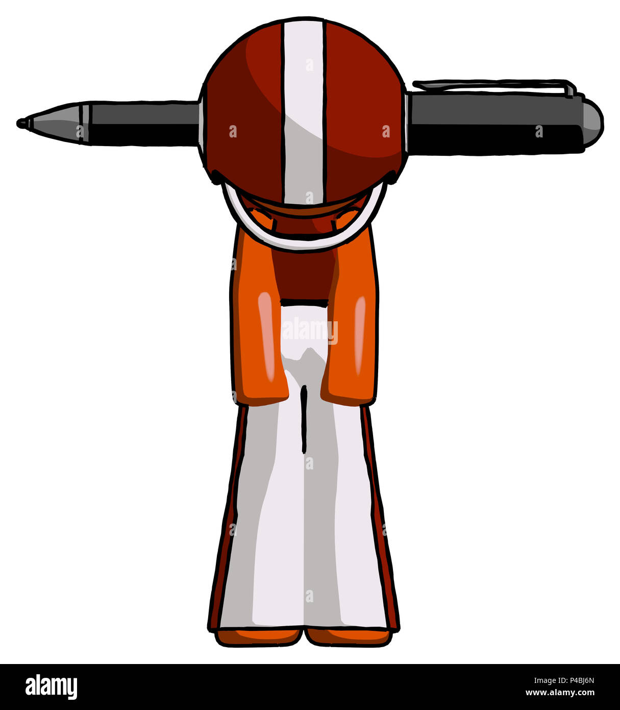 Orange Fußballspieler mann Kopf mit Feder aufgespießt. Stockfoto