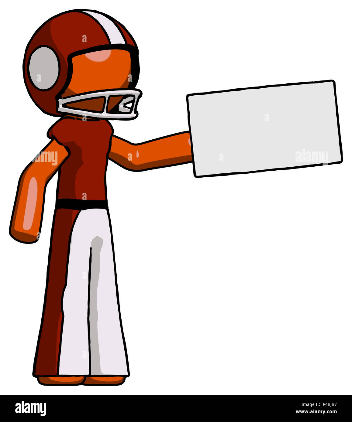 Orange Fußballspieler Mann mit großen Umschlag. Stockfoto