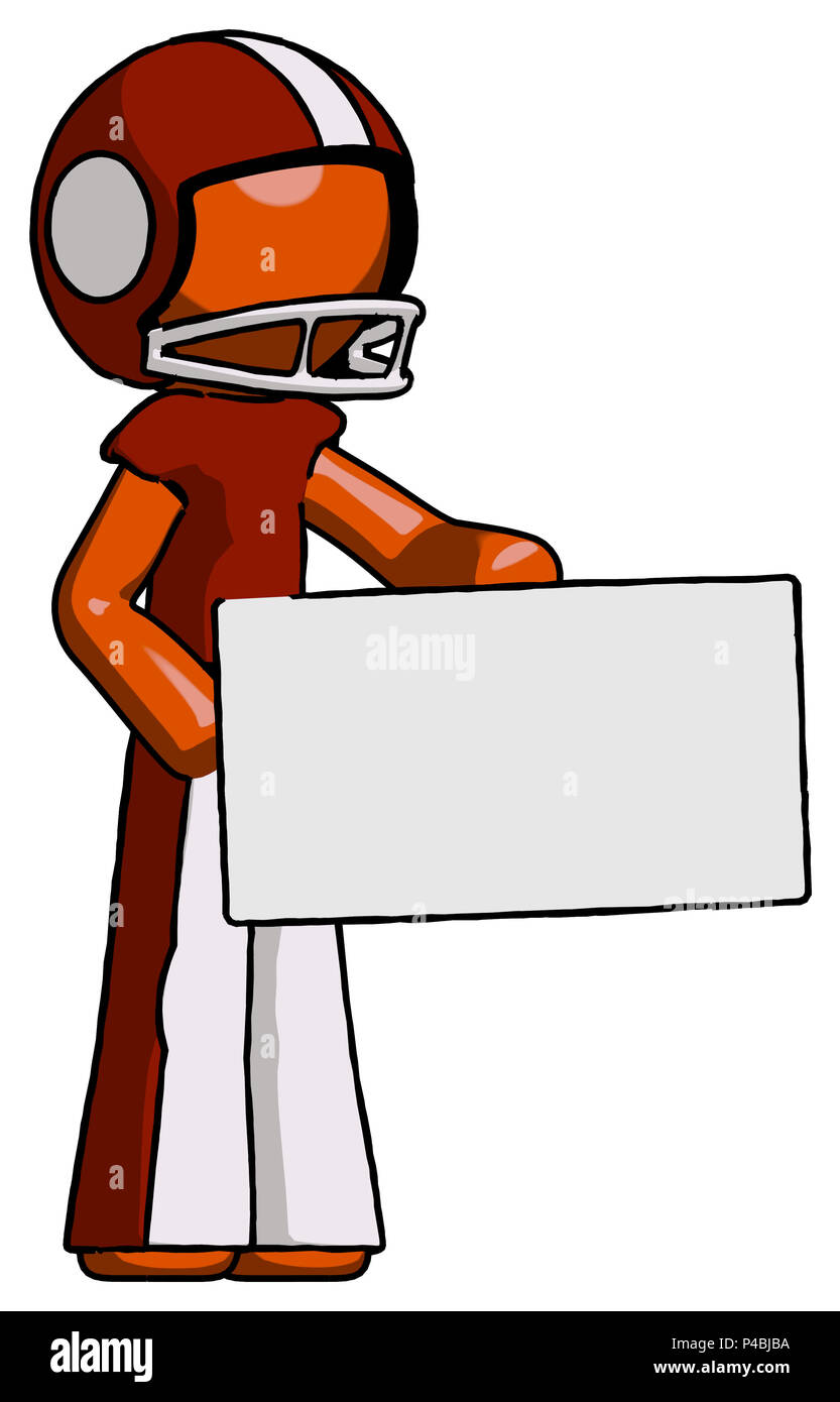 Orange Fußballspieler Mann mit großen Umschlag. Stockfoto