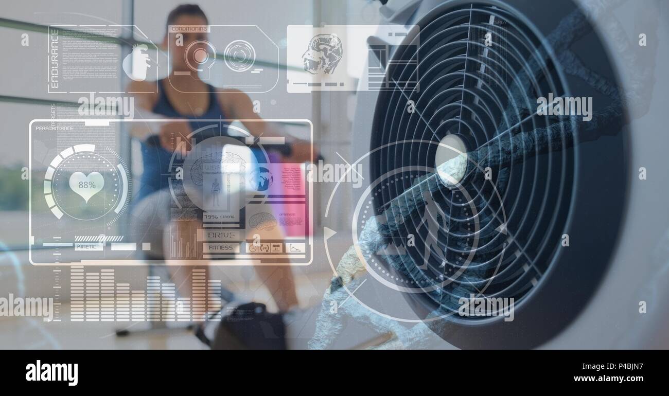 Aus Bild von statistischen Daten über die Frau an der Turnhalle Hintergrund Stockfoto