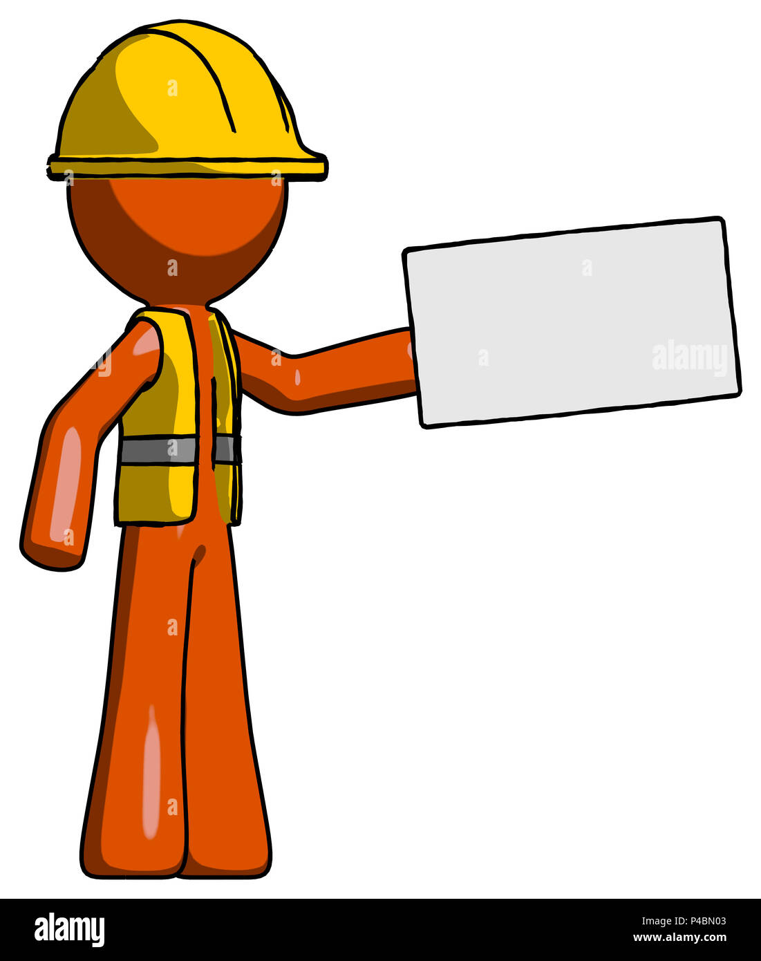 Orange Bauarbeiter Auftragnehmer Mann mit großen Umschlag. Stockfoto