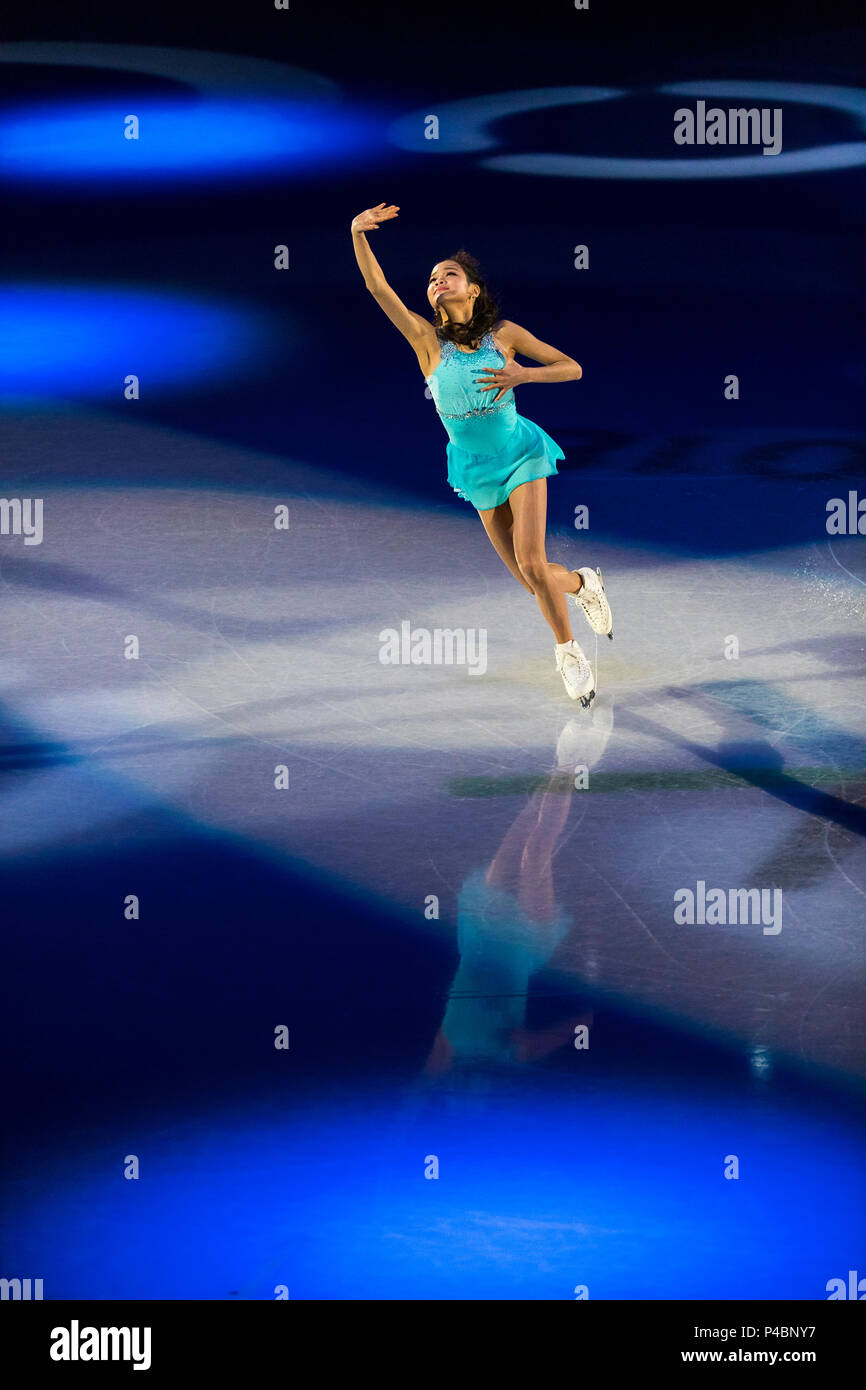 Junge Koreanische weibliche Figur skater an der Eiskunstlauf Gala-Ausstellung bei den Olympischen Winterspielen PyeongChang 2018 durchführen Stockfoto