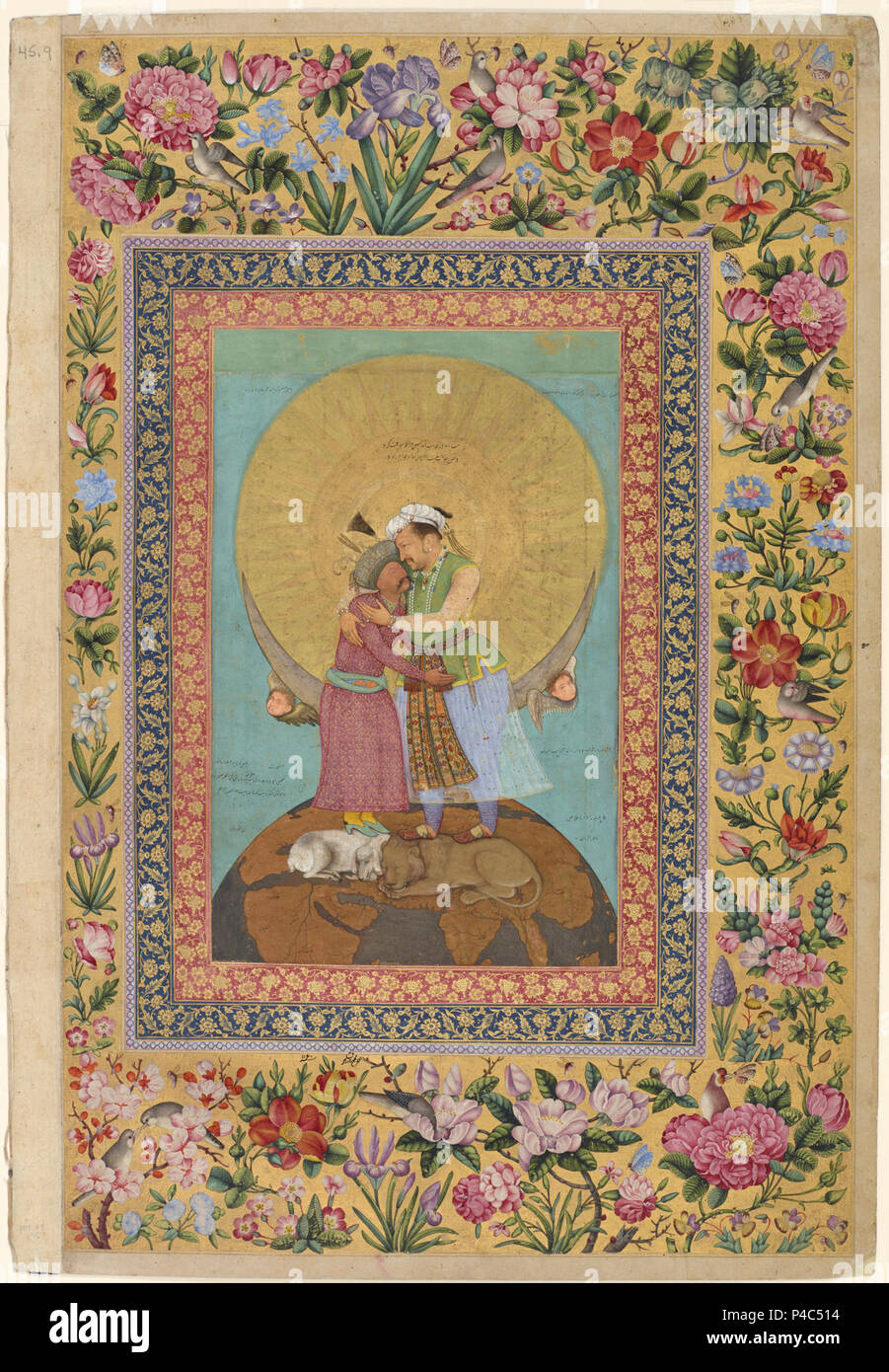 13 Abu'l-Hasan. Die St. Petersburger Album. Allegorische Darstellung der Kaiser Jahangir und Schah Abbas са. 1618 Freier und Sackler Gallery, Washington DC. Stockfoto