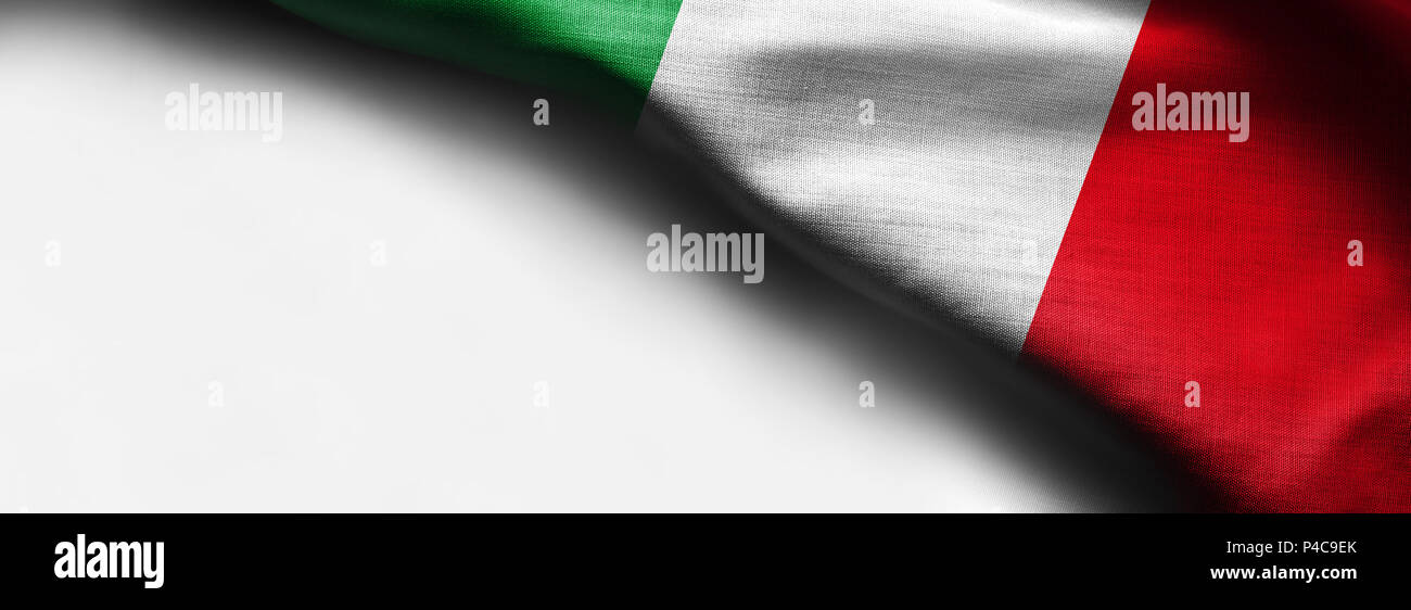 Italienische wehende Flagge auf weißem Hintergrund Stockfoto