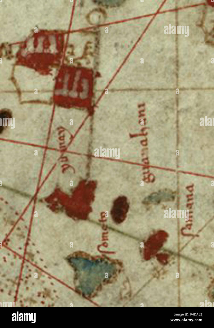 1500 - Mapa de Juan de La Cosa - Guanahani e Islas vecinas. Stockfoto