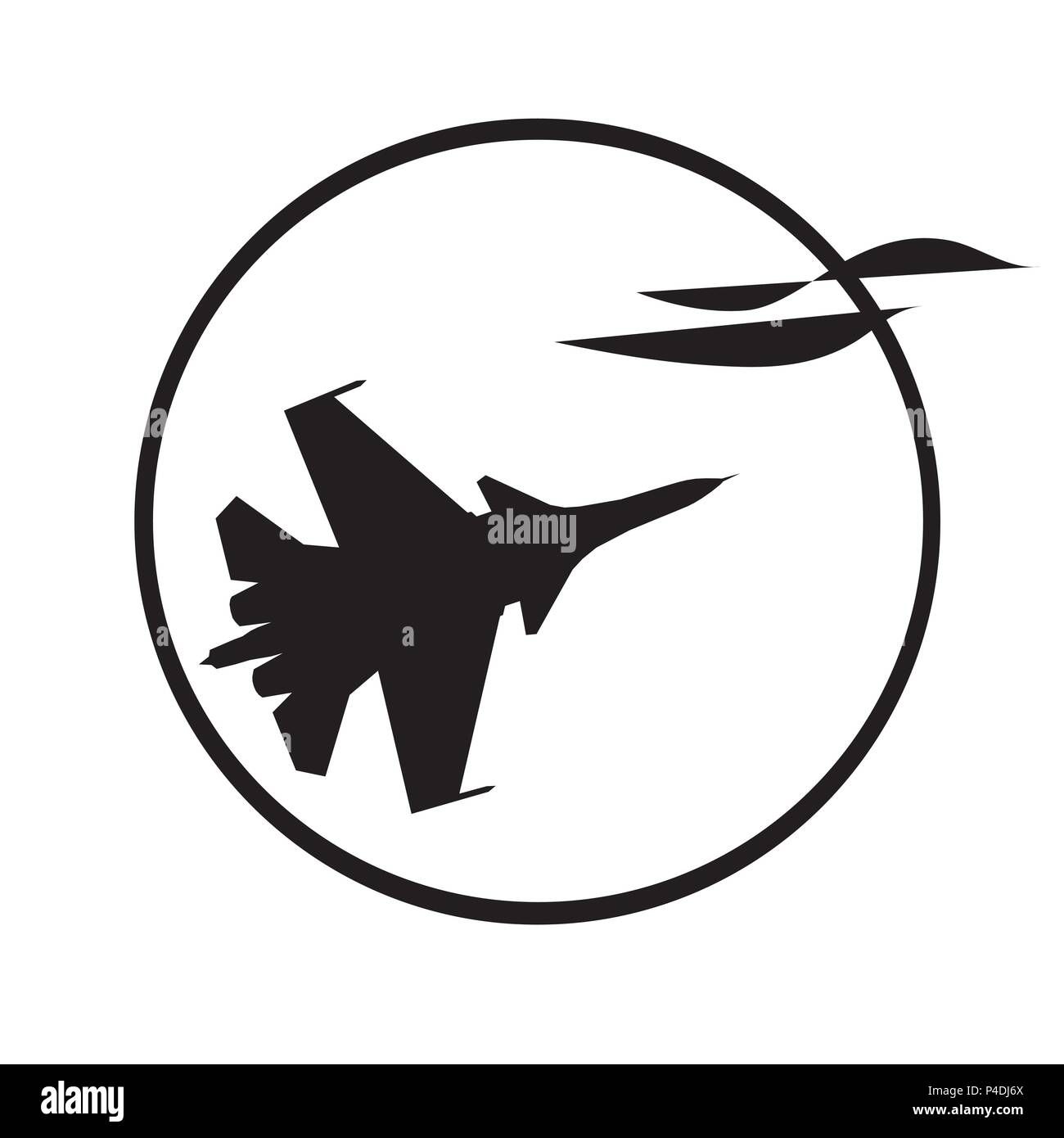 Vector Illustration der Silhouette des Kampfflugzeugs als Logo auf weißem Hintergrund Stock Vektor