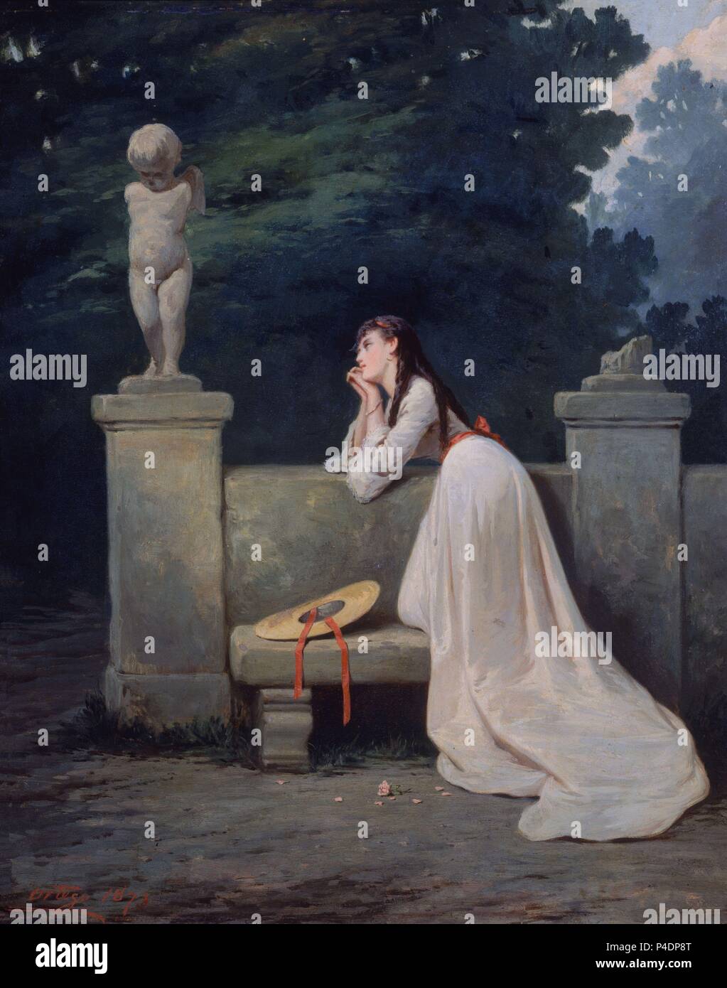 MELANCOLIA-1873-OLEO TABLA -46,5 x 37,7 cm. Autor: Francisco Ortego Vereda (1833-1881). Lage: DAS MUSEO NACIONAL DE BELLAS ARTES, La Habana, Kuba. Stockfoto