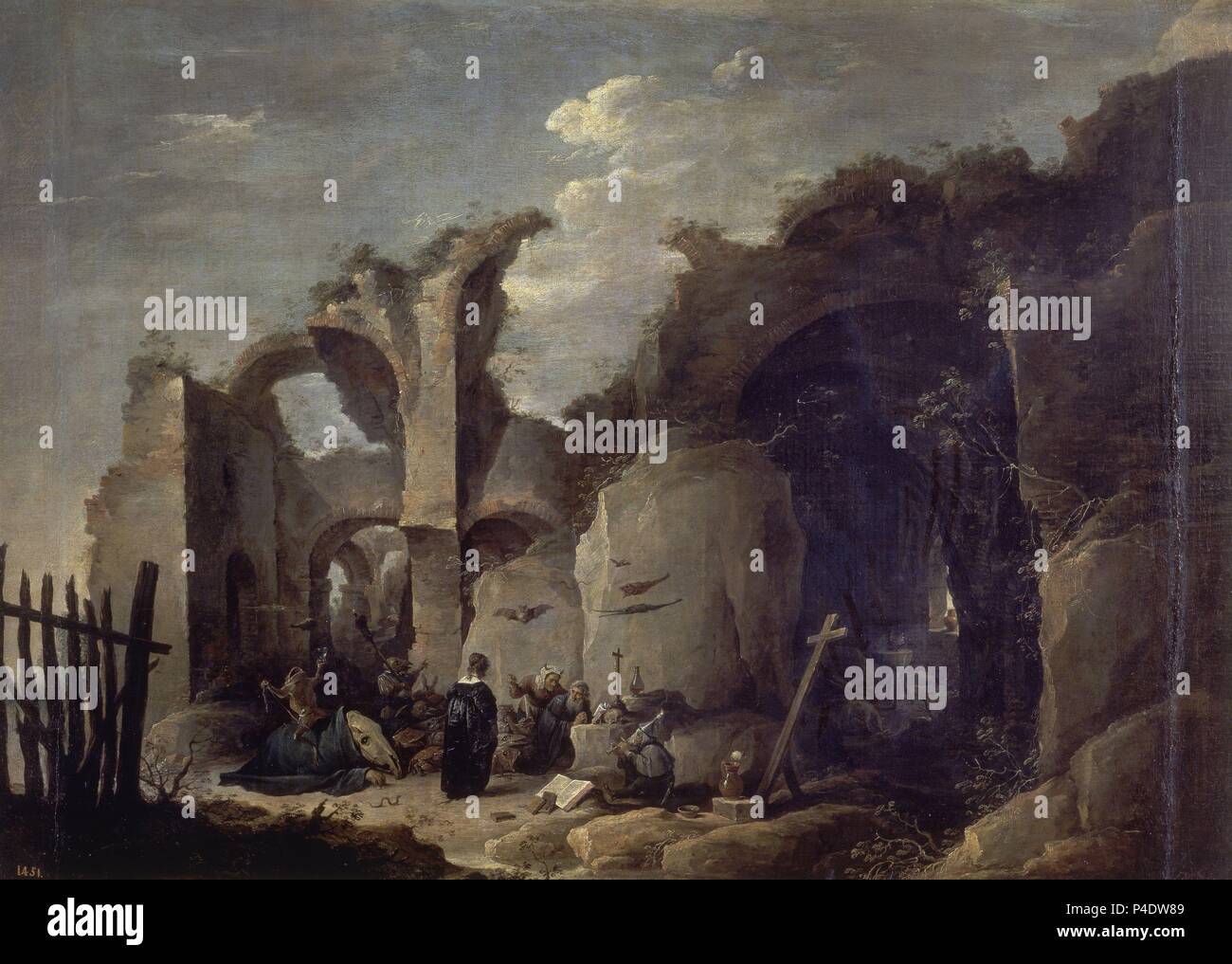 LAS TENTACIONES DE SAN ANTONIO ABAD - SIGLO XVII-OLEO/LIENZO - 79 x 110 cm - NP 1821 - ESCUELA FLAMENCA. Autor: David Teniers der Jüngere (1610-1690). Lage: Museo del Prado - PINTURA, MADRID, SPANIEN. Stockfoto