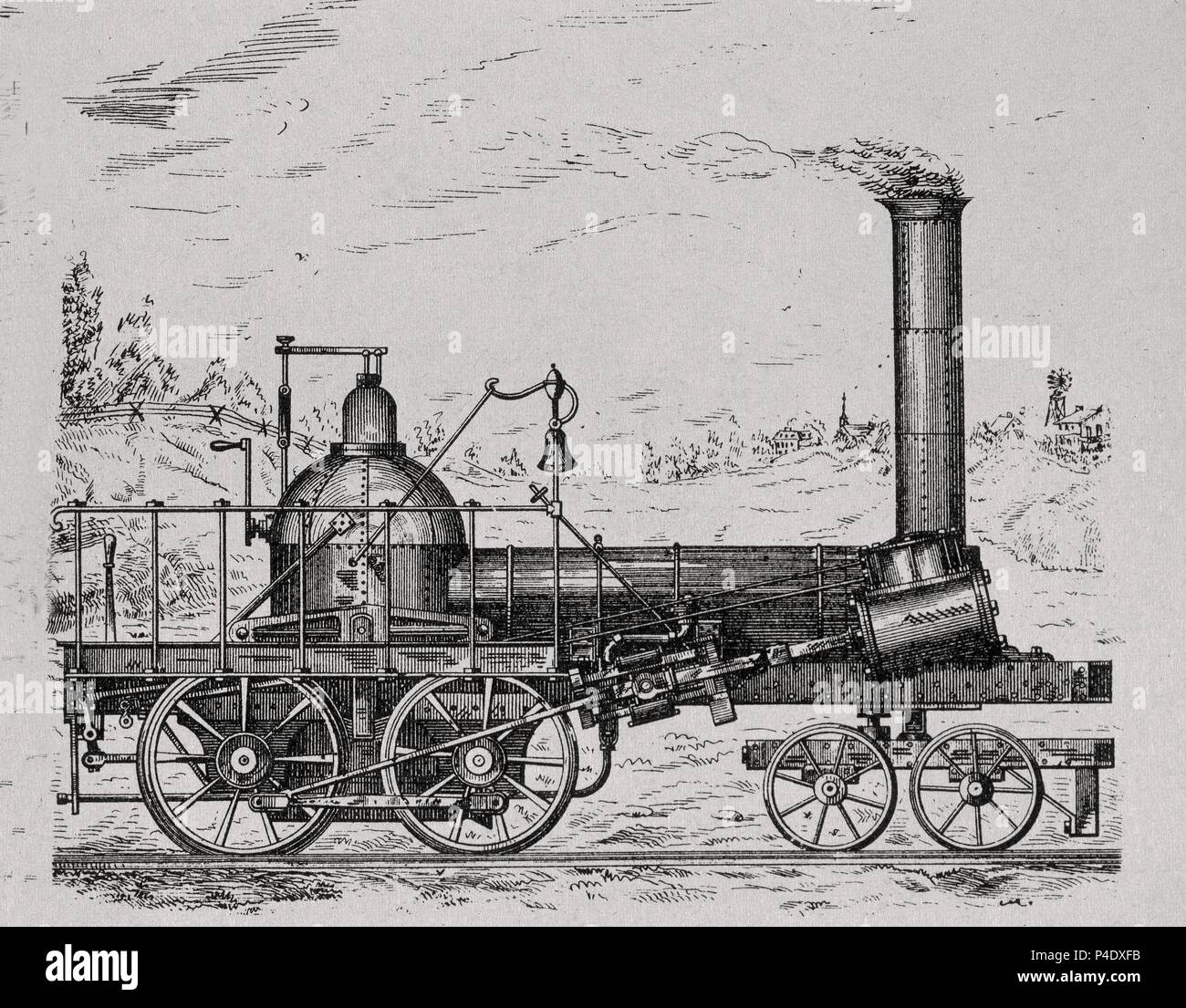 GRABADO - LOCOMOTORA INGLESA 'Hercules' 1837. Stockfoto