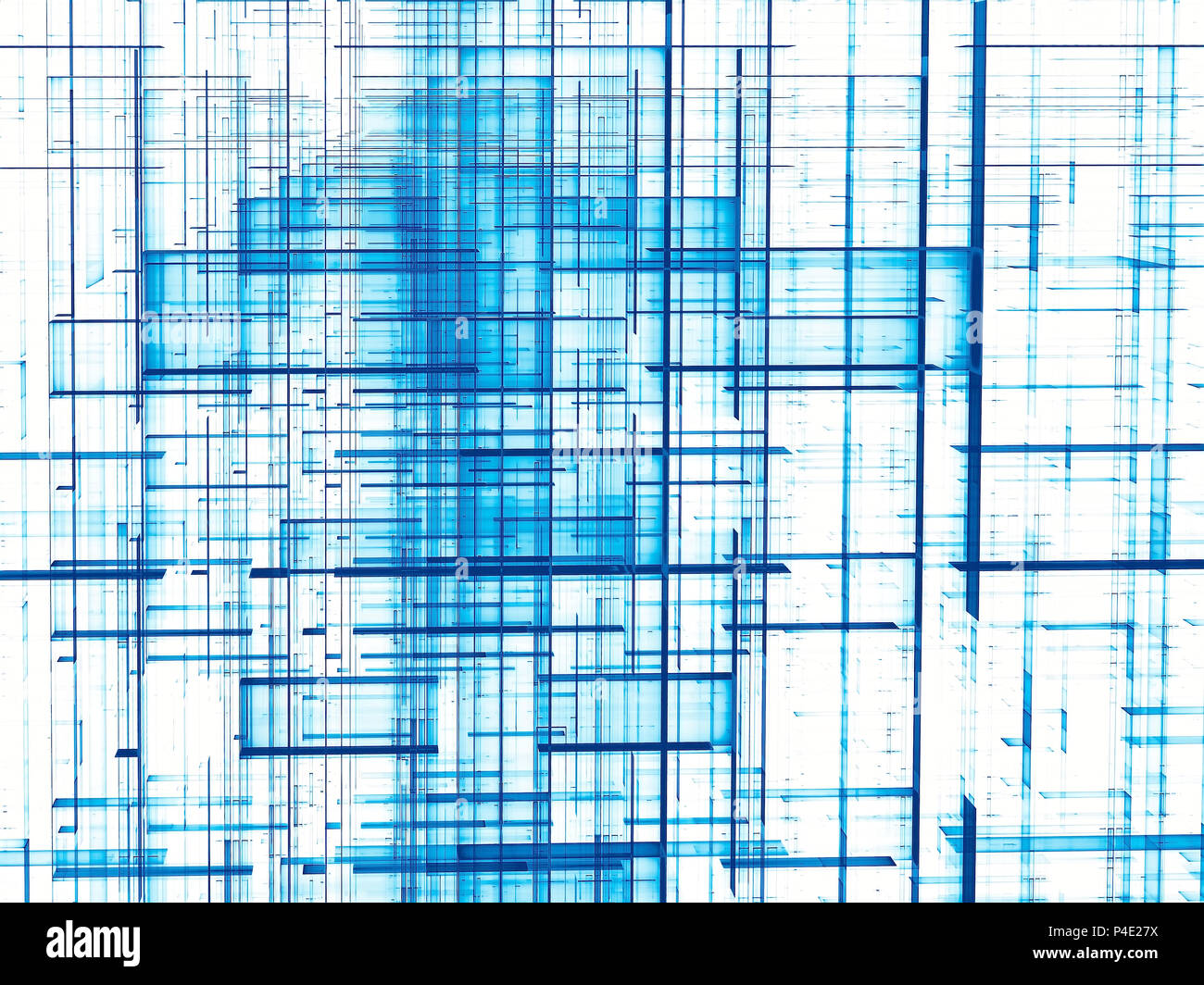 Weiß und Blau Technologie Hintergrund-abstrakten computer-Bild erzeugt. Die fraktale Geometrie: Chaos Raster der leuchtende Linien. Für web cesign, Abdeckungen, poste Stockfoto