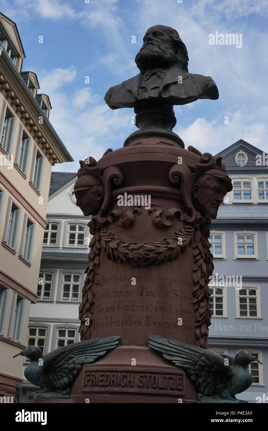 Stoltze-Brunnen, Stoltze Fontain, Hühnermarkt, Marktplatz, Dom-Römer-Projekt, Neue Frankfurter Altstadt, Altstadt, Frankfurt am Main, Deutschland Stockfoto