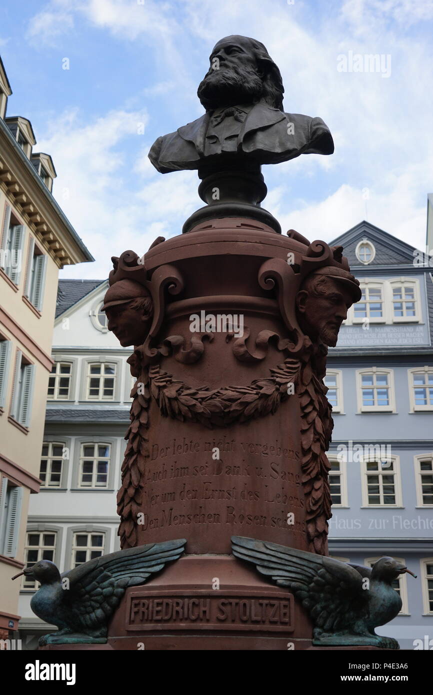Stoltze-Brunnen, Stoltze Fontain, Hühnermarkt, Marktplatz, Dom-Römer-Projekt, Neue Frankfurter Altstadt, Altstadt, Frankfurt am Main, Deutschland Stockfoto