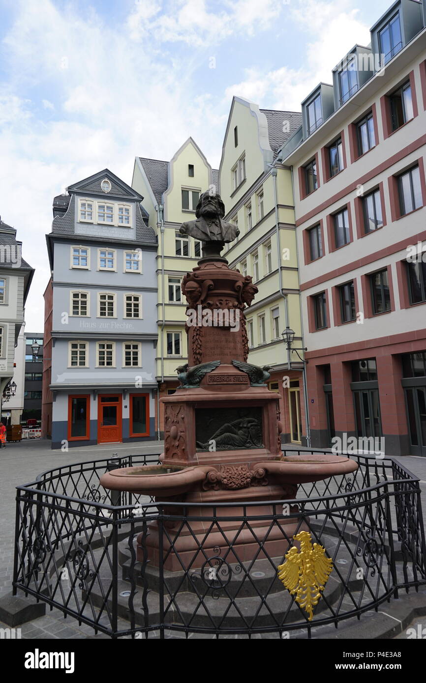 Stoltze-Brunnen, Stoltze Fontain, Hühnermarkt, Marktplatz, Dom-Römer-Projekt, Neue Frankfurter Altstadt, Altstadt, Frankfurt am Main, Deutschland Stockfoto