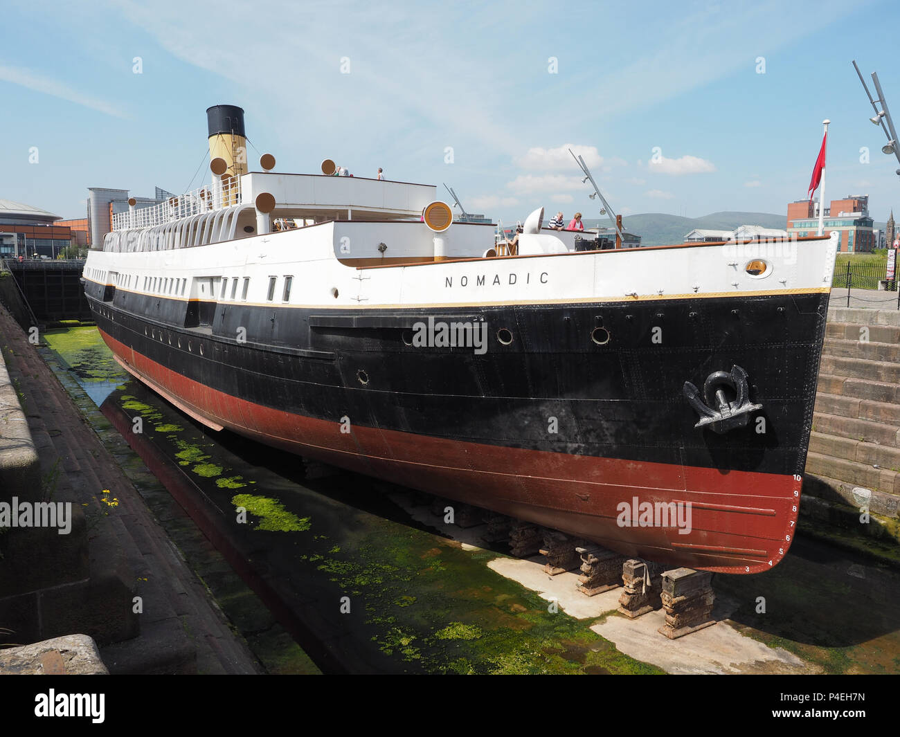 BELFAST, Großbritannien - ca. Juni 2018: SS Nomadic Ausschreibung Schiff der White Star Line in Titanic Quarter Stockfoto