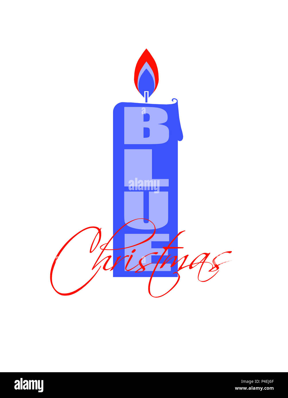 Abbildung: eine Kerze mit den Worten "Blue Christmas" Stockfoto