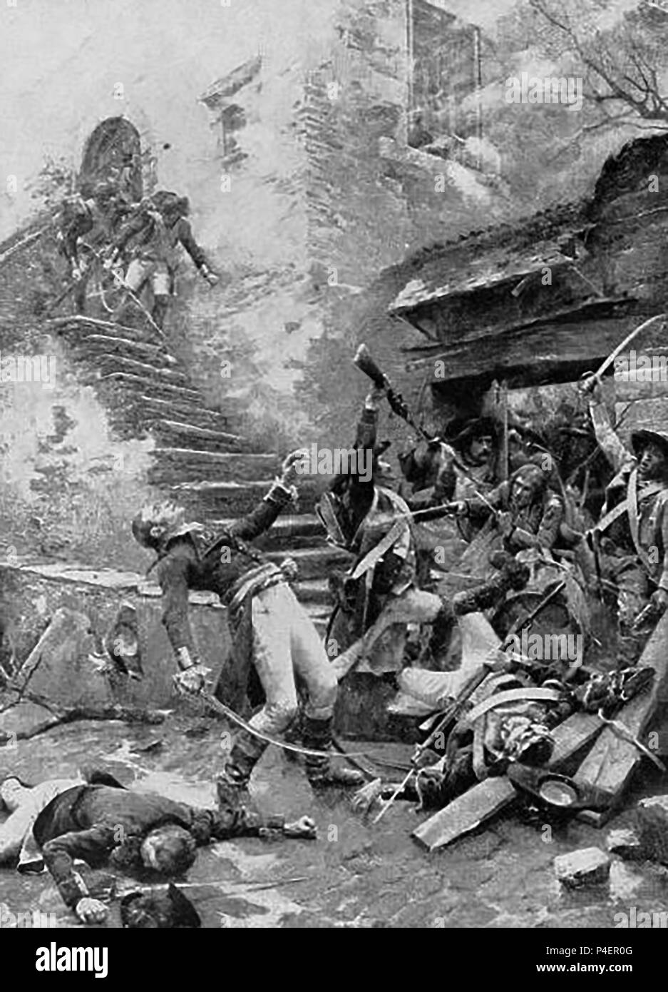 1899 zeigt eine Szene aus der Schlacht von Laval (chateau-gontier) aka Laval, Vendee, Virée de Galerne (Französische Revolutionskriege 1793) Stockfoto