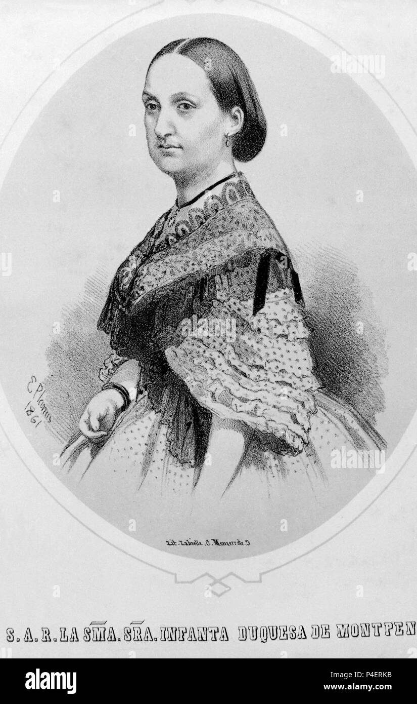 RETRATO DE LA INFANTA DUQUESA DE MONTPENSIER - GRABADO - 1861. Autor: E.Planas (19.). Lage: MUSEO ROMANTICO - GRABADO, MADRID, SPANIEN. Stockfoto