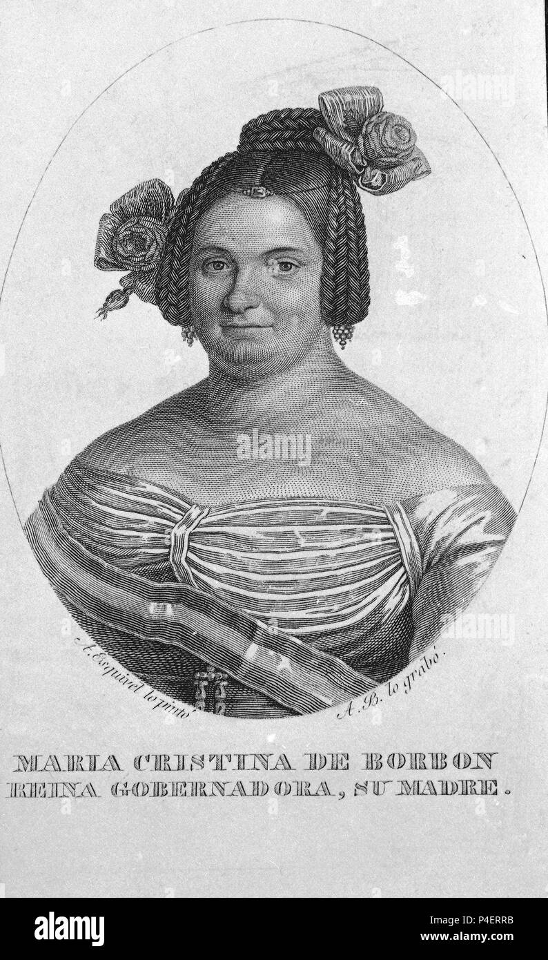 RETRATO DE MARIA CRISTINA REINA DE ESPAÑA - LITOGRAFIA S XIX. Autor: Antonio Maria Esquivel (1806-1857). Lage: MUSEO ROMANTICO - GRABADO, MADRID, SPANIEN. Stockfoto