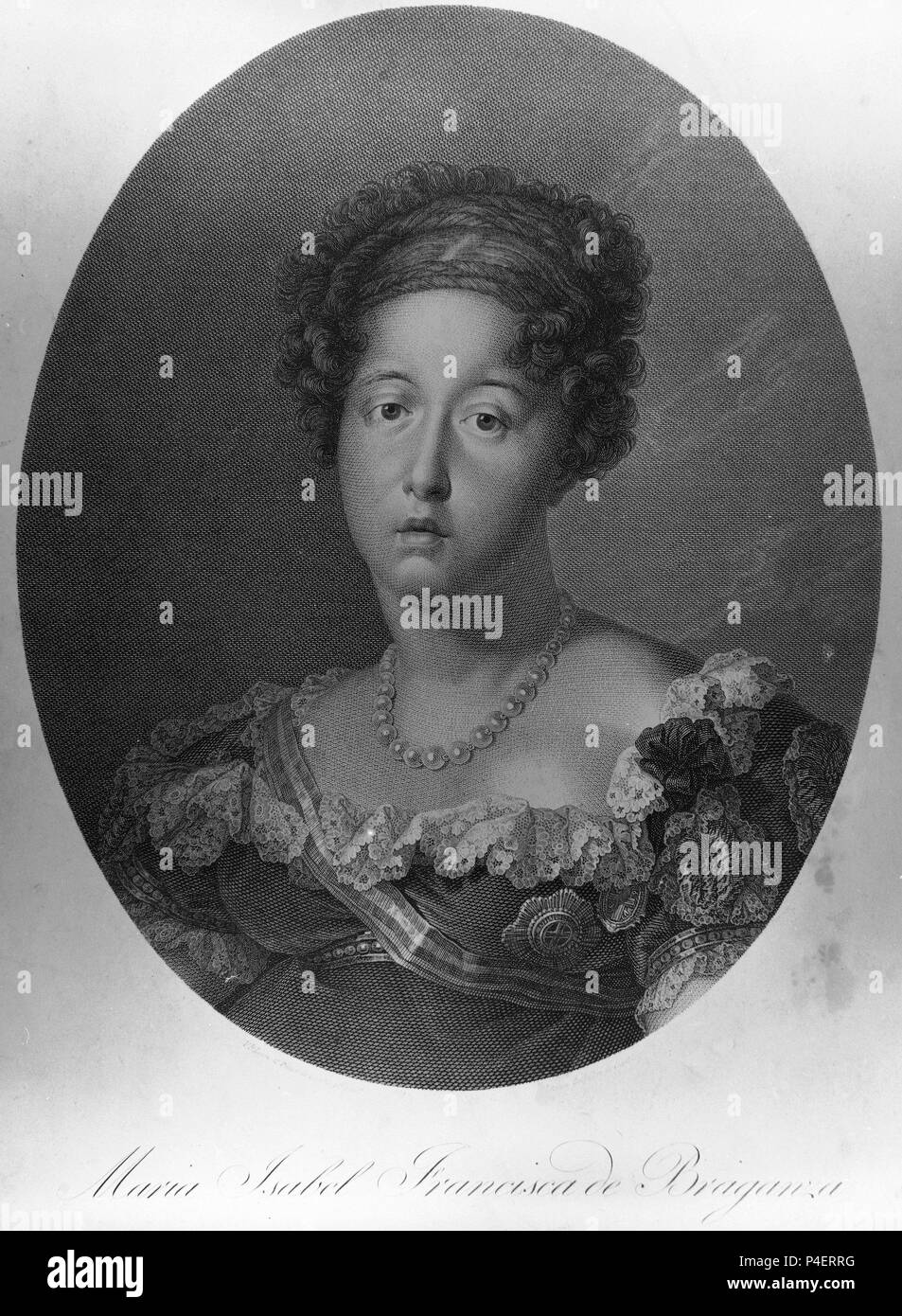 RETRATO DE MARIA ISABEL FRANCISCA DE BRAGANZA ESPOSA DE FERNANDO VII - GRABADO S XIX. Autor: Vicente Lopez Portaña (1772-1850). Lage: MUSEO ROMANTICO - GRABADO, MADRID, SPANIEN. Stockfoto