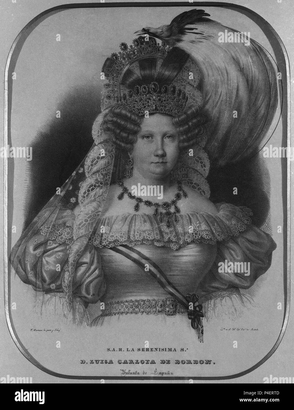 LITOGRAFIA DE LUISA CARLOTA DE BORBON - INFANTA DE ESPAÑA-S XIX. Lage: MUSEO ROMANTICO - GRABADO, MADRID, SPANIEN. Stockfoto